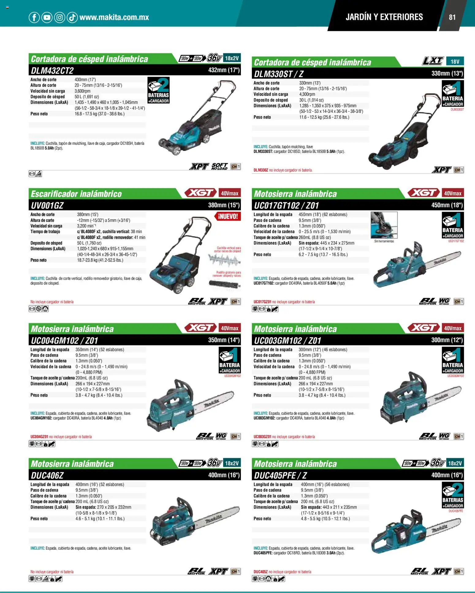 Nuevas ofertas de Makita válidas en toda la República Mexicana desde el 01.01.2024. ¡Encuentra las mejores ofertas en Makita catálogo General! | Página: 81 | Productos: Cargador, Motosierra, Batería, Llave