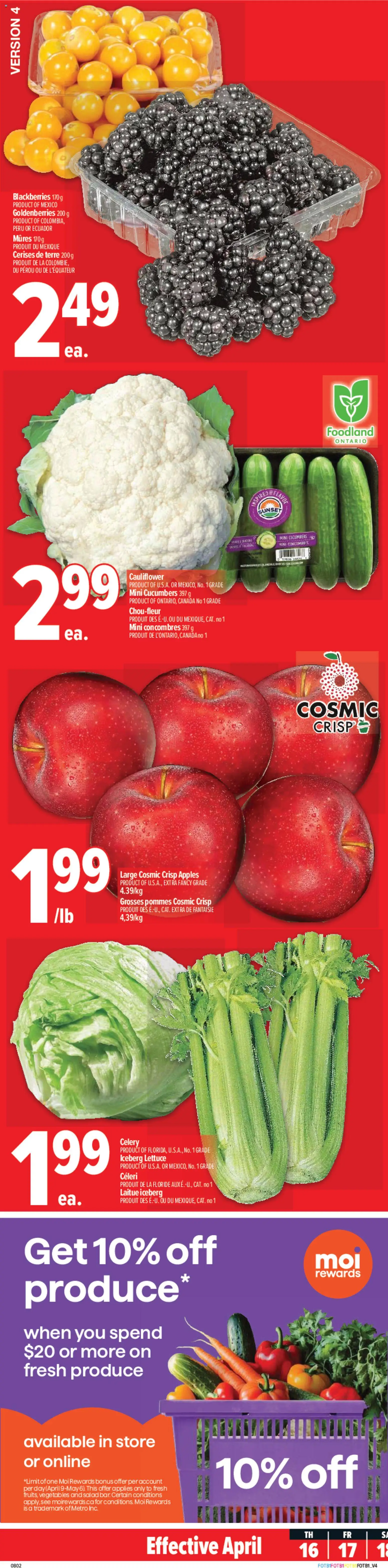 Metro flyer valid from 16.04.2026 | Page: 1 | Products: Cucumbers, Salad, Apples