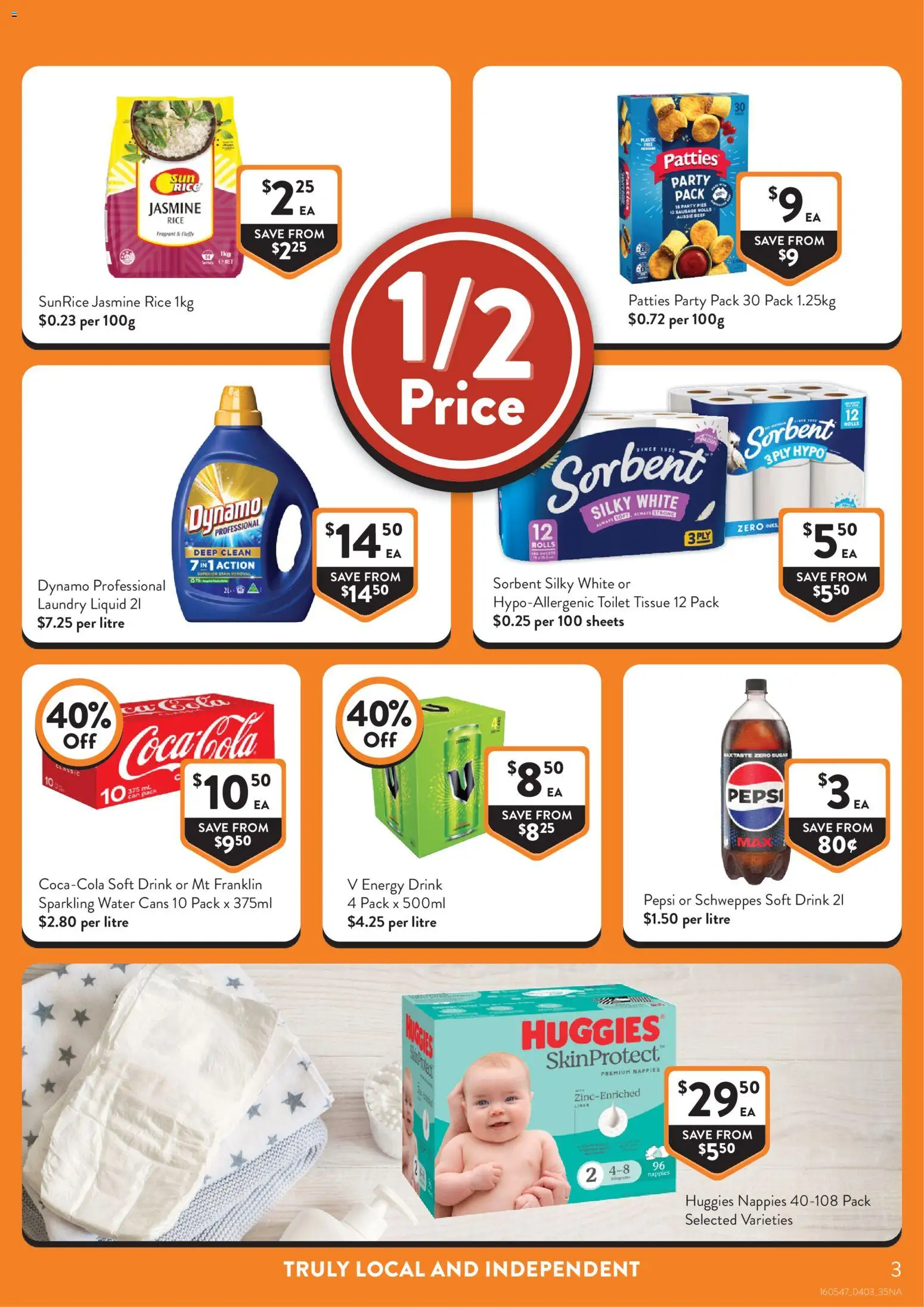 Foodworks catalogue - valid from 04.03.2026 | Page: 3 | Products: Rice, Water, Pies, Laundry