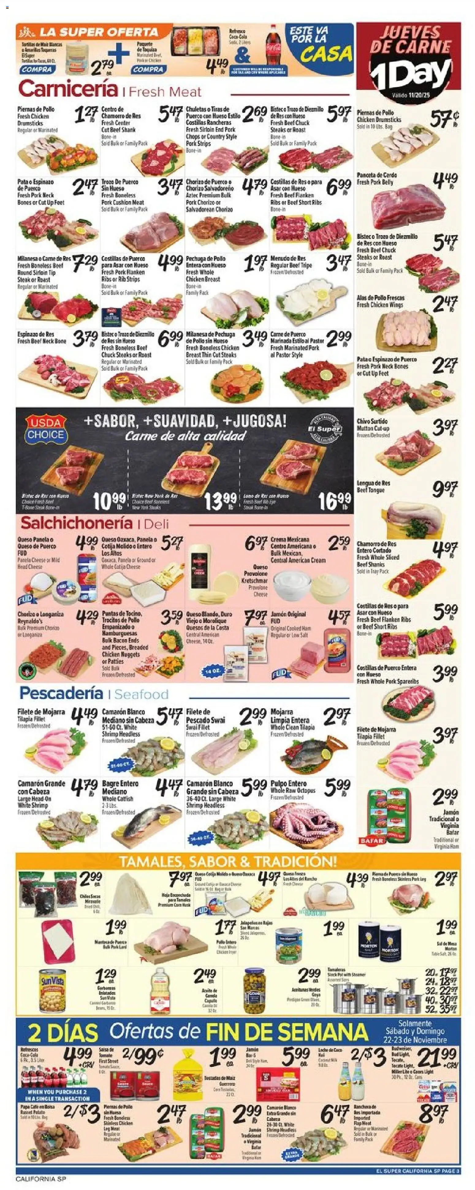 El Super Weekly Ad - valid from 19.11.2025 | Page: 3 | Products: Pork, Beef, Cream, Salt