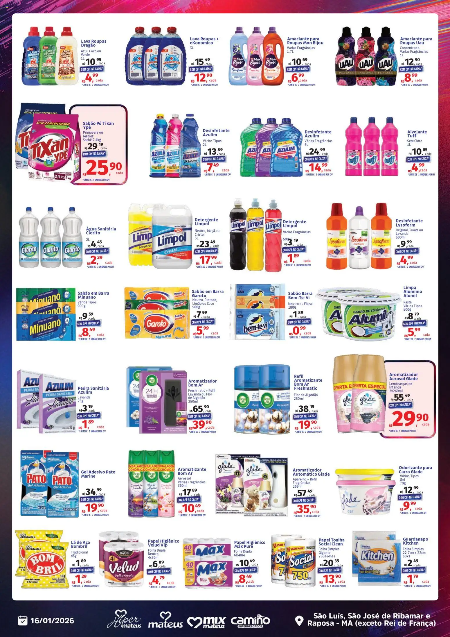 Mateus Folheto - válido de 16.01.2026 | Página: 11 | Produtos: Azulim, Pó, Cloro, Sabão