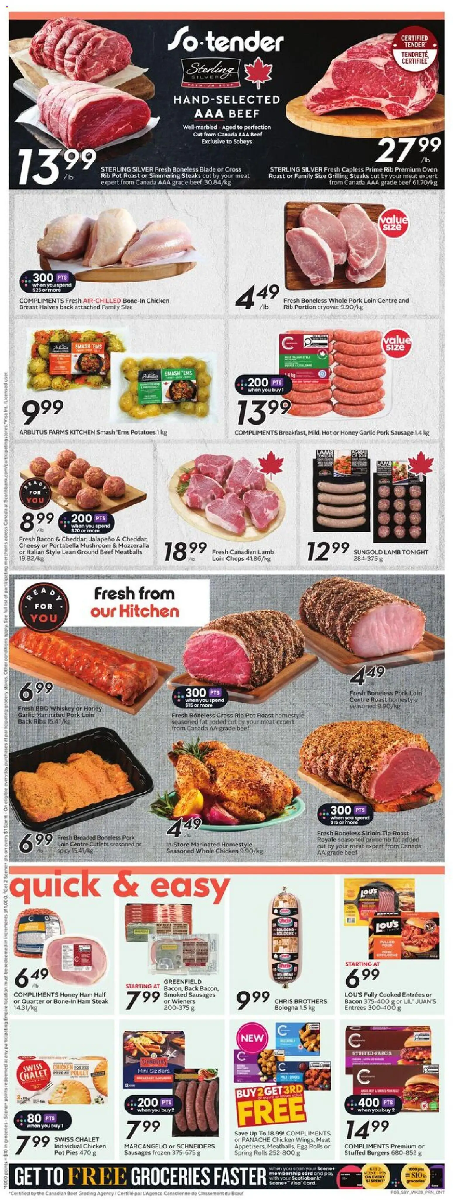 Sobeys flyer valid from 06.11.2025 | Page: 6 | Products: Beef, Whiskey, Ham, Chicken