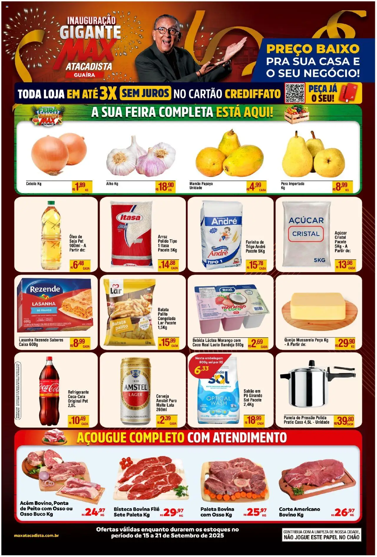 Max Atacadista Folheto - válido de 15.09.2025 | Página: 1 | Produtos: Acém, Queijo, Açúcar, Refrigerante