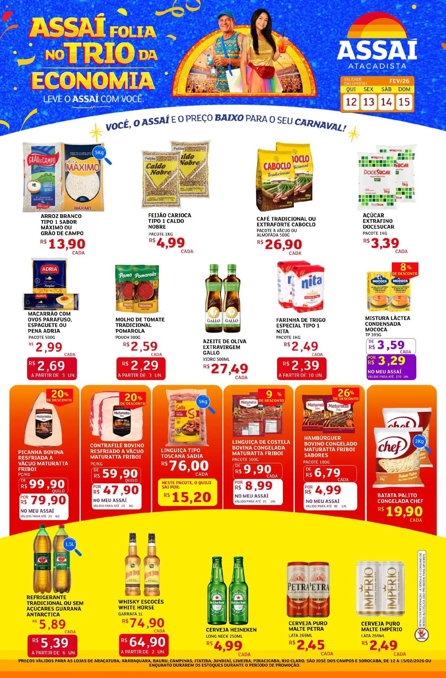 Assaí Atacadista Folheto - válido de 12.02.2026 | Página: 4 | Produtos: Linguiça, Contra filé, Picanha, Refrigerante