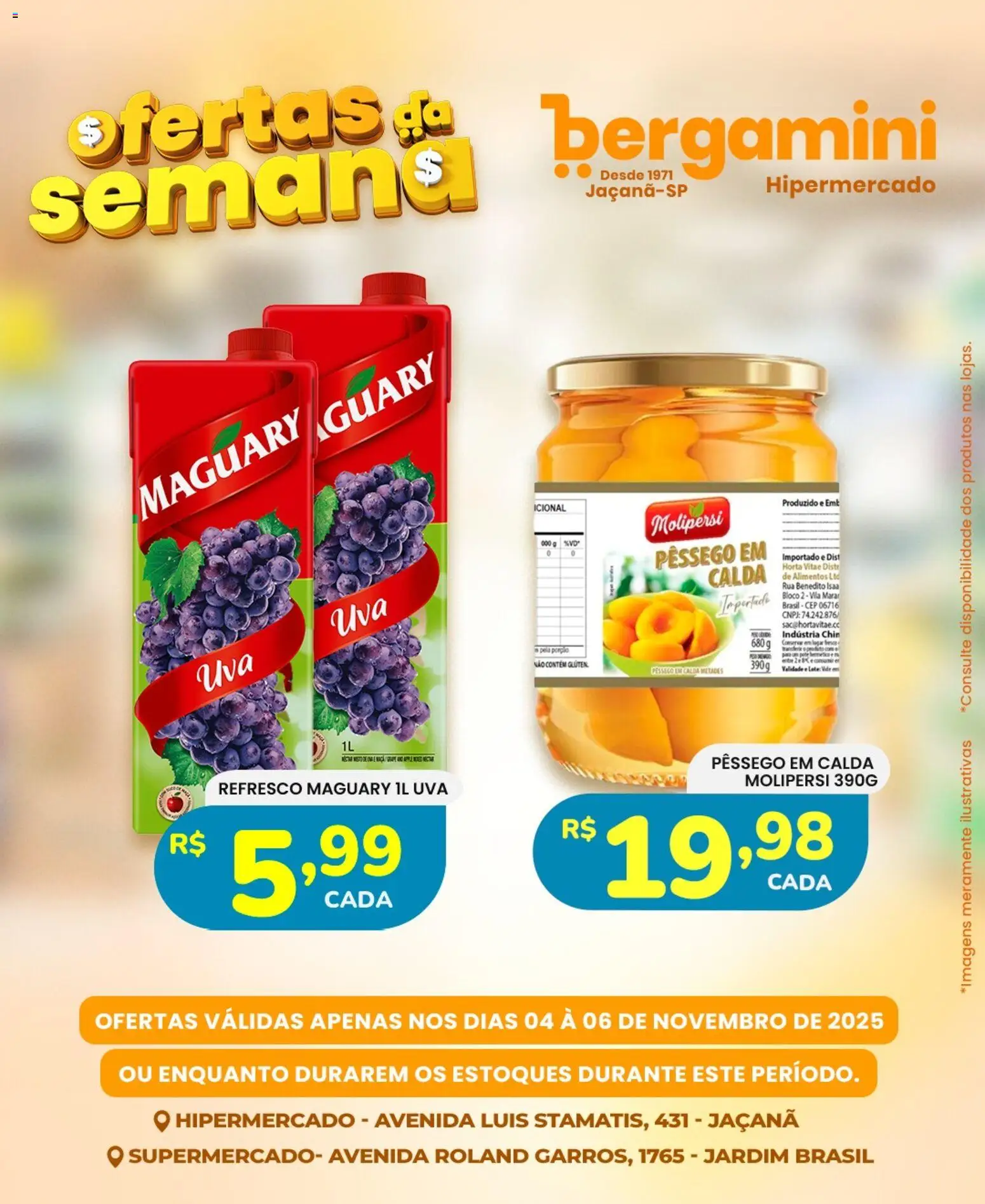 Supermercado Bergamini Folheto - válido de 04.11.2025 | Página: 13 | Produtos: Pêssego, Refresco