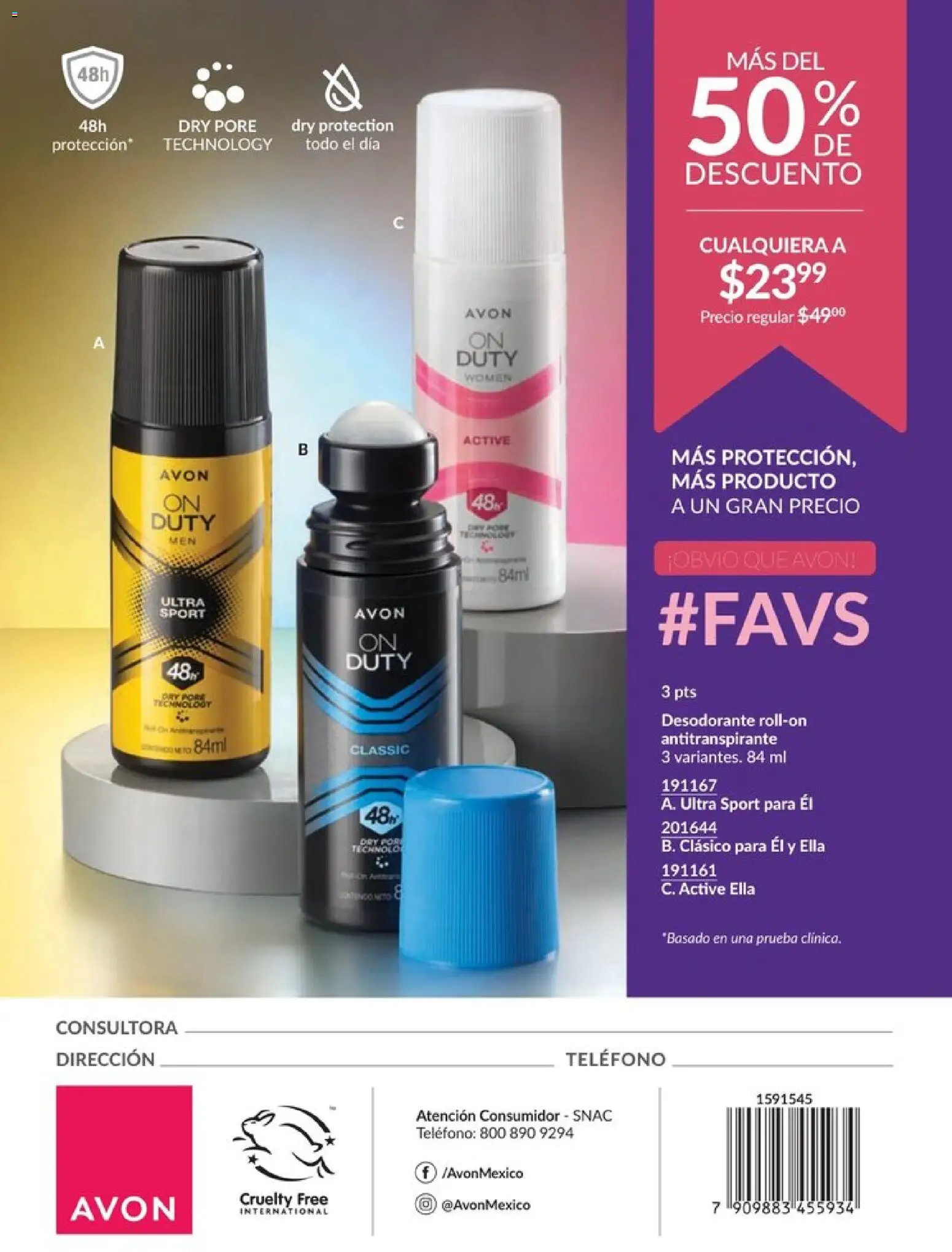Nuevas ofertas de AVON válidas en toda la República Mexicana desde el 20.12.2025. ¡Encuentra las mejores ofertas en AVON campaña 1 2026! | Página: 215 | Productos: Desodorante, Antitranspirante, Teléfono
