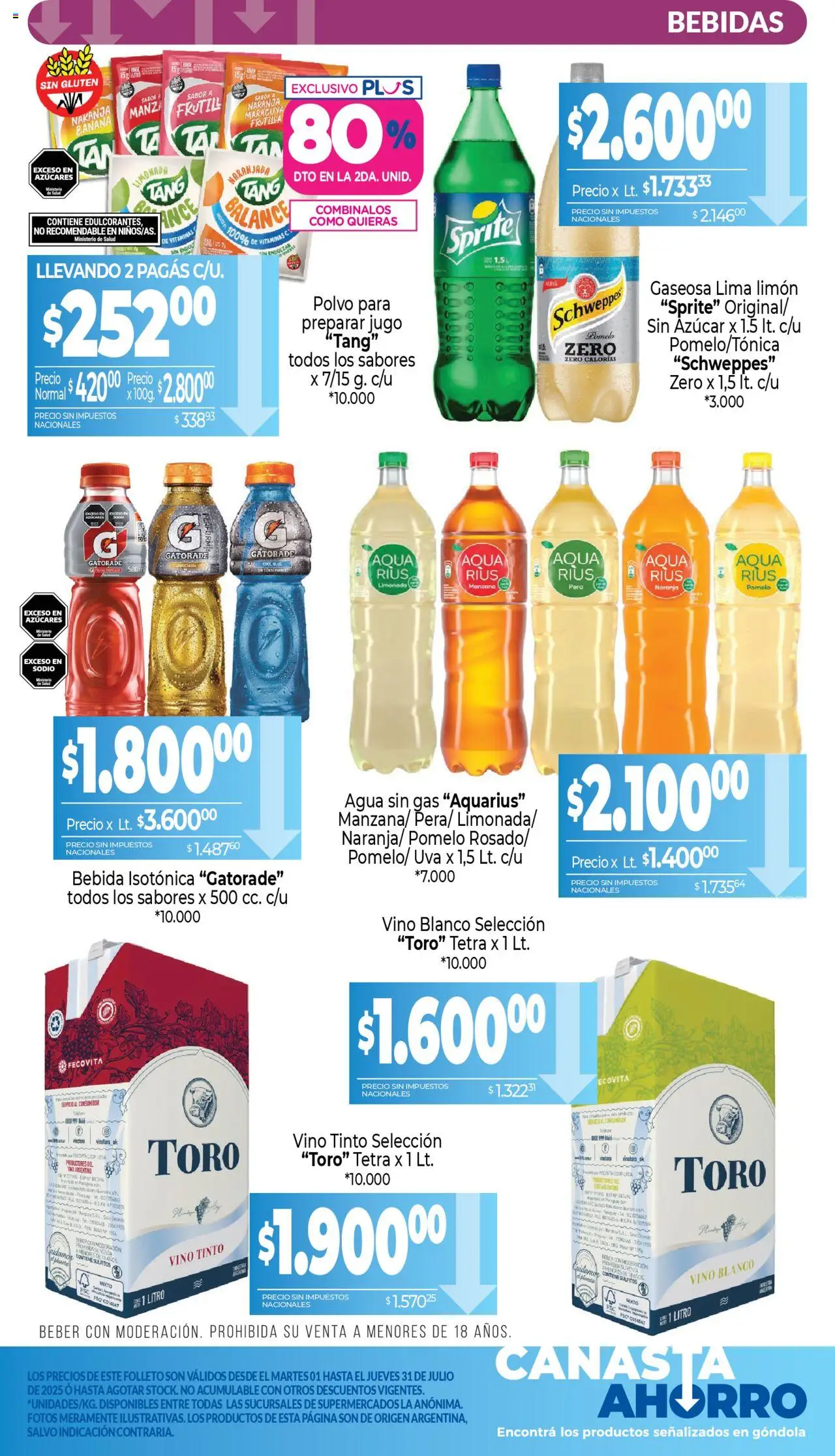La Anonima - Canasta Ahorro │ válido desde el 01.07.2025 | Página: 8 | Productos: Frutilla, Agua, Vino, Canasta
