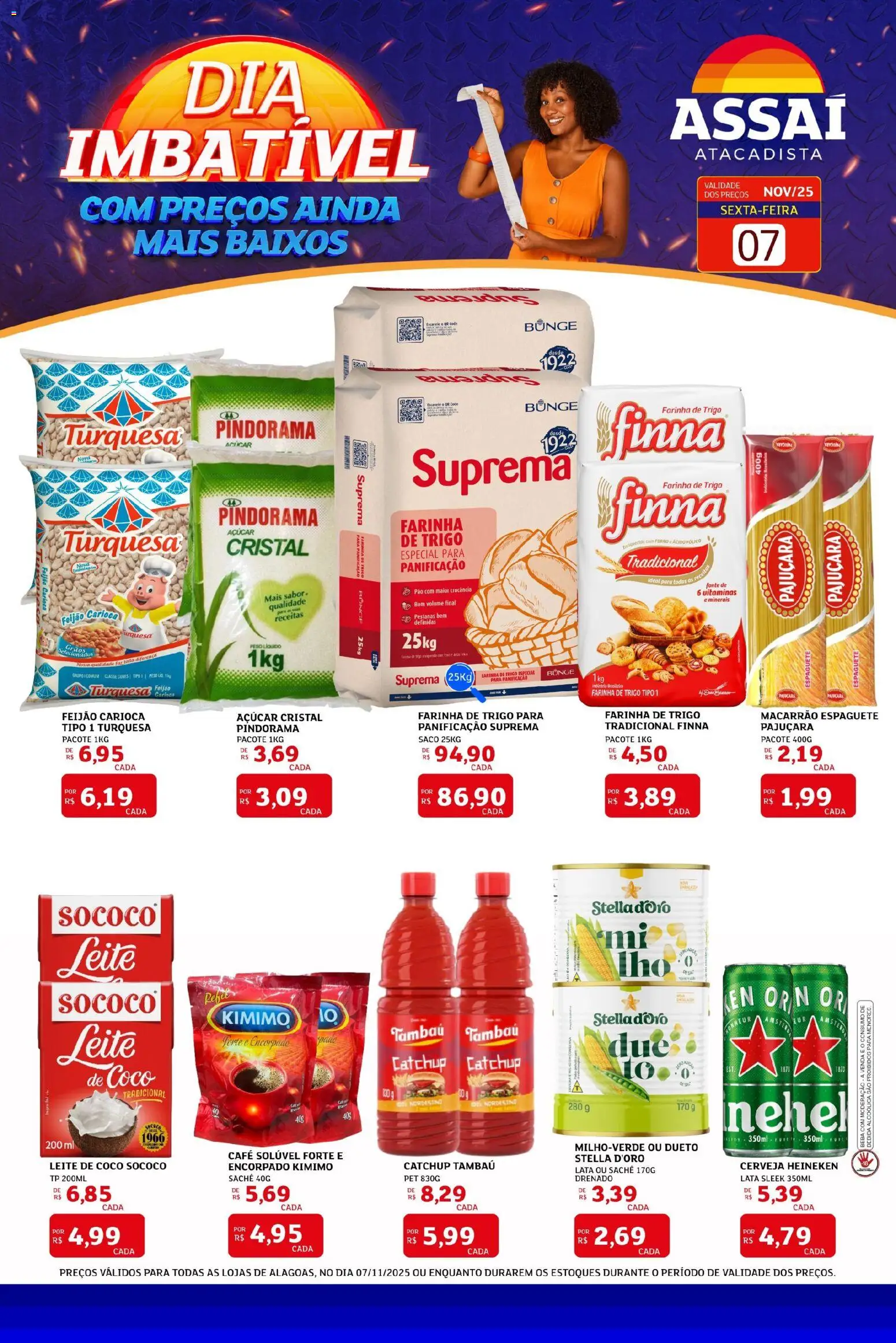 Assaí Atacadista Folheto - válido de 07.11.2025 | Página: 1 | Produtos: Espaguete, Feijão, Pão, Cerveja Heineken