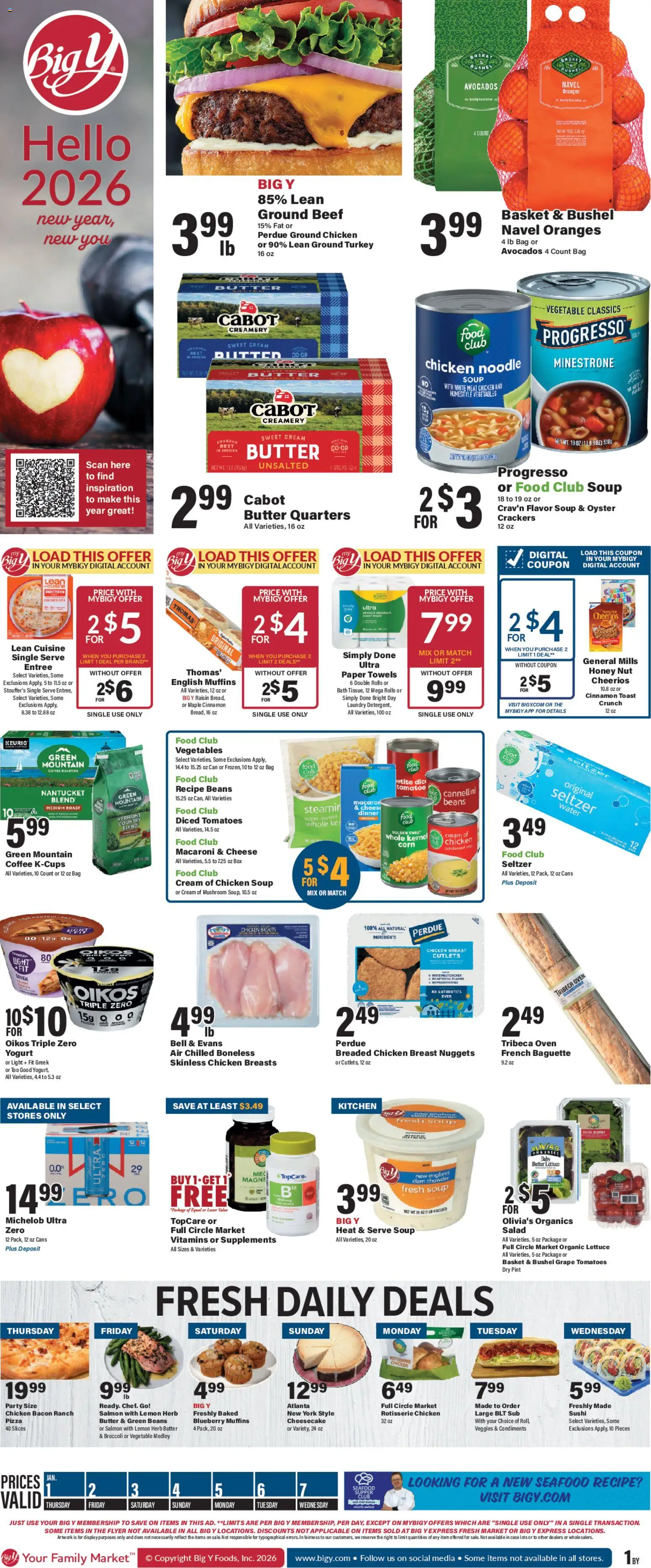 Big Y Weekly Ad - valid from 01.01.2026 | Page: 1 | Products: Broccoli, Cheese, Bag, Oven