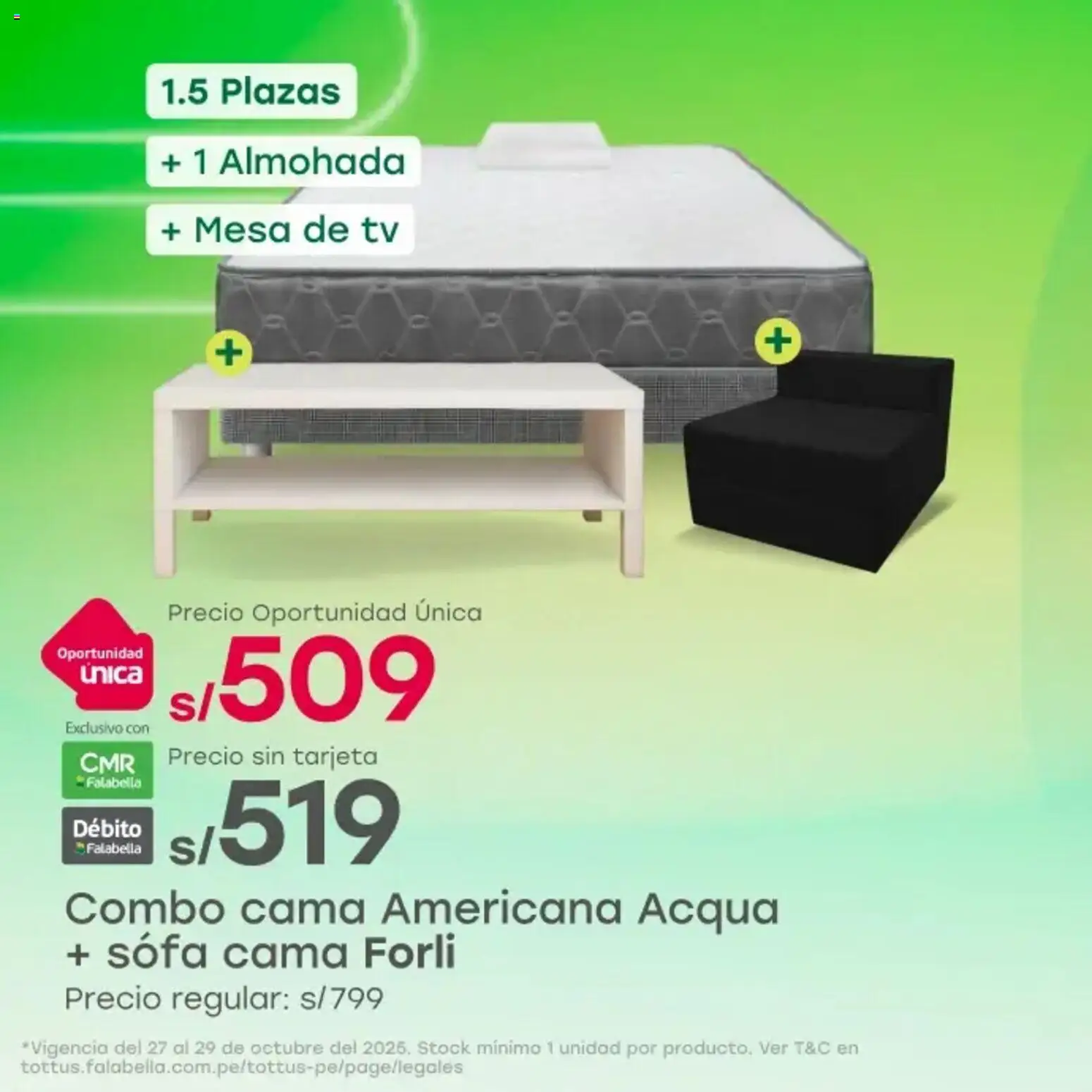 Catálogo Tottus válido desde 27.10.2025 | Página: 3 | Productos: Cama, Almohada, Sofá, Mesa