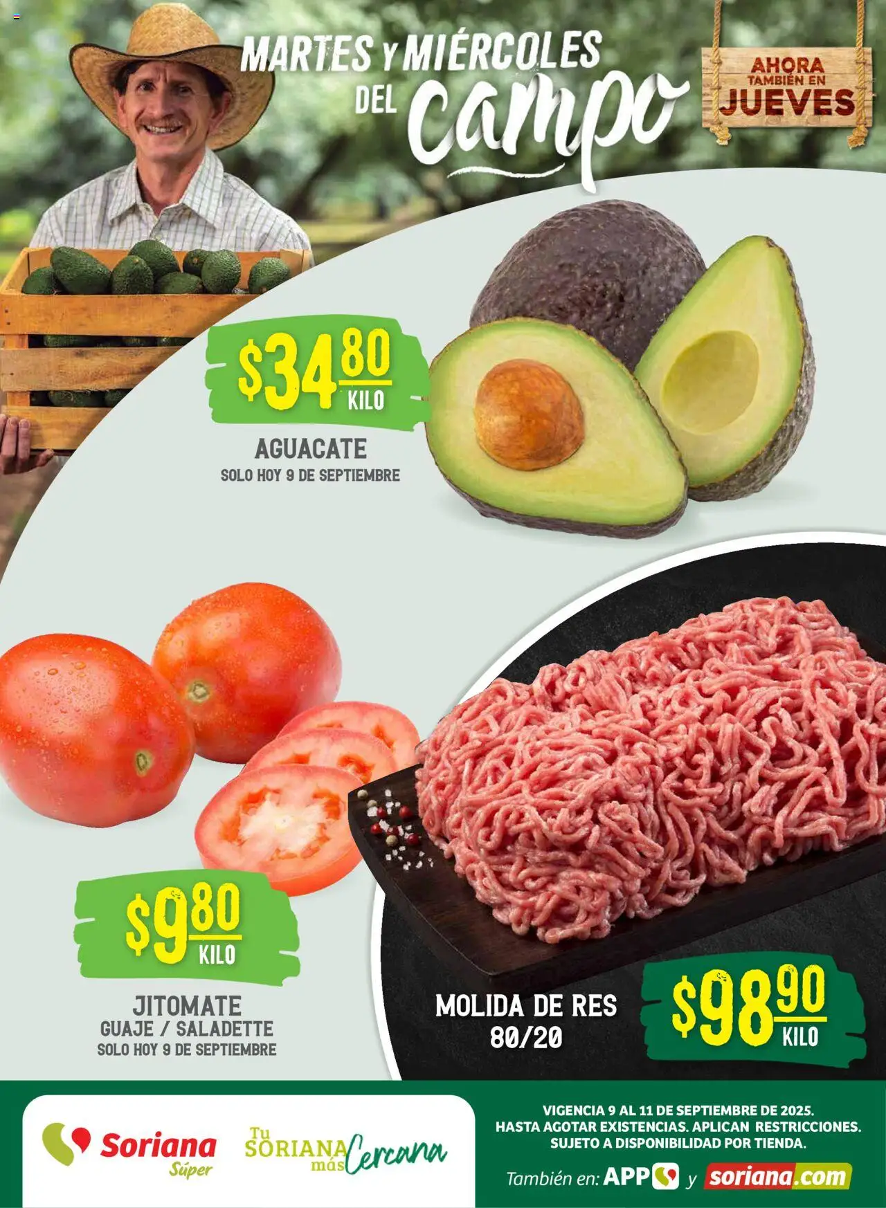 Nuevas ofertas de Soriana válidas en toda la República Mexicana desde el 09.09.2025. ¡Encuentra las mejores ofertas en Soriana - Martes y Miércoles del Campo Súper: Chih, Delicias, Dur y Coah (excepto Saltillo)! | Página: 1 | Productos: Aguacate, Res