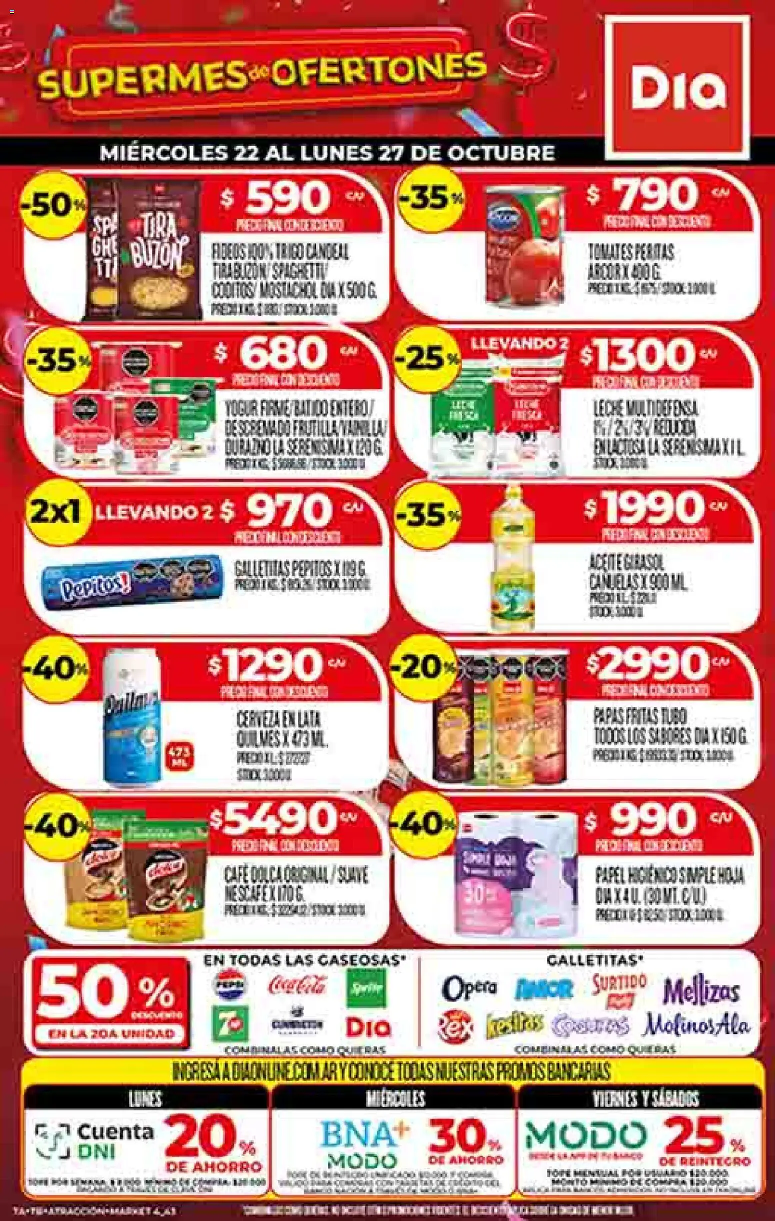 Supermercado DIA Ofertas │ válido desde el 22.10.2025 | Página: 1 | Productos: Papel higiénico, Aceite, Café, Papas fritas