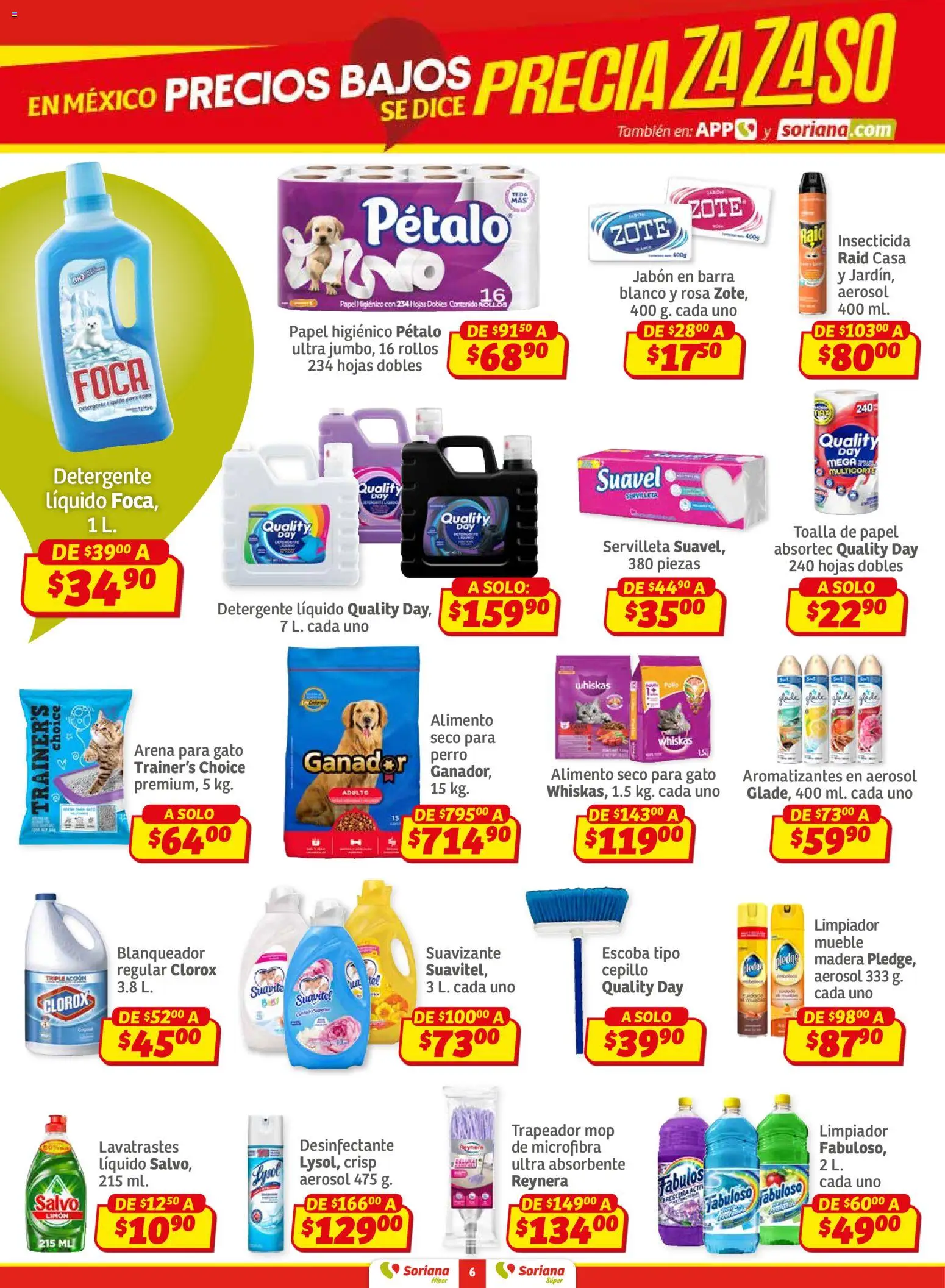 Nuevas ofertas de Soriana válidas en toda la República Mexicana desde el 30.01.2026. ¡Encuentra las mejores ofertas en Soriana - Preciazazaso Súper: BCS, Jal, Nay, Sin, Son! | Página: 6 | Productos: Sopa, Limpiador, Toalla, Barra
