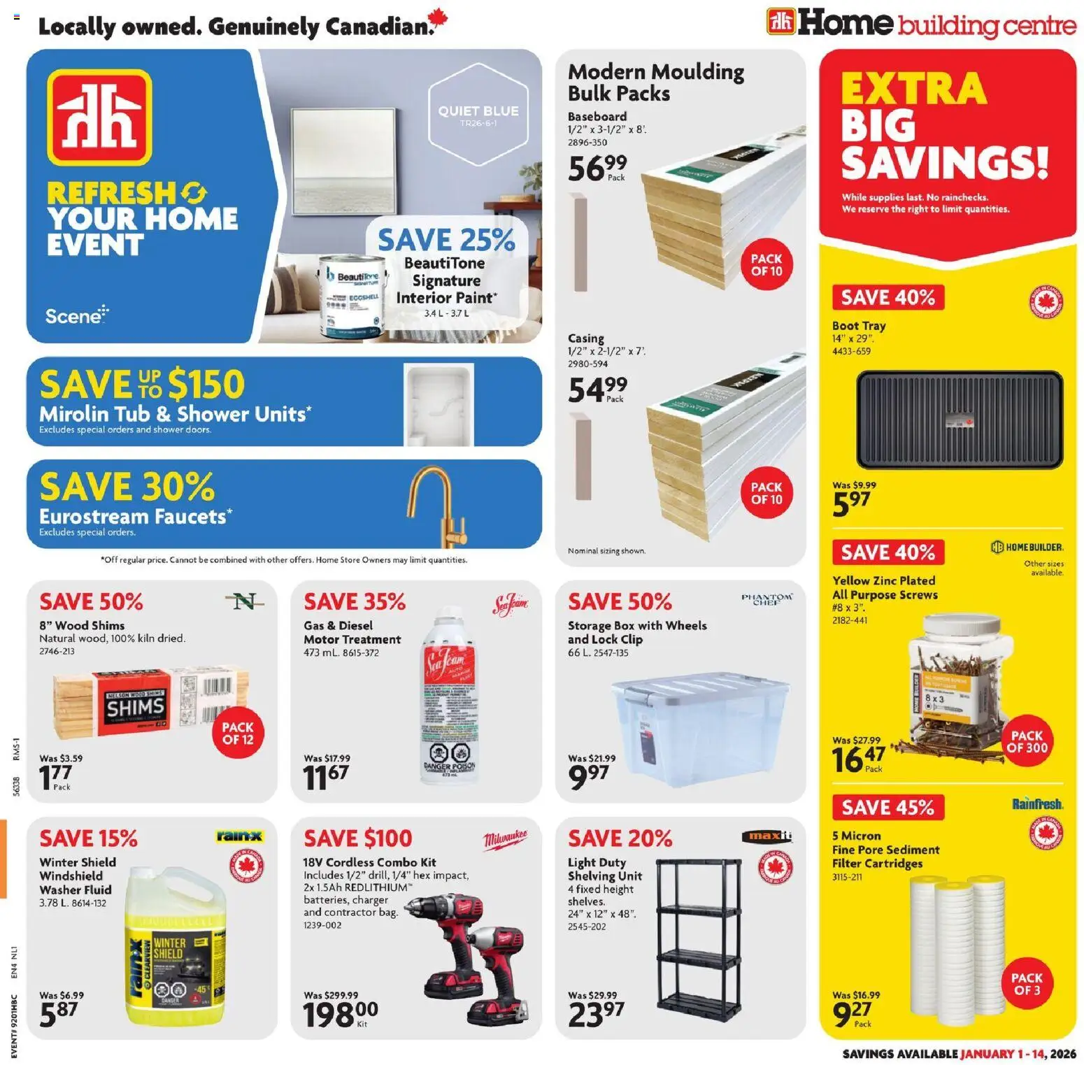 Home Hardware flyer valid from 01.01.2026 | Page: 1 | Products: Box, Shower