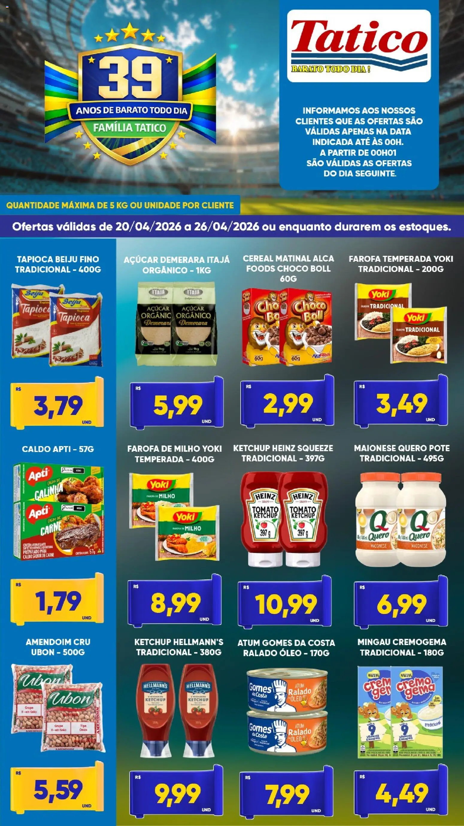 Tatico Folheto - válido de 20.04.2026 | Página: 4 | Produtos: Amendoim, Farofa de milho, Carne, Açúcar
