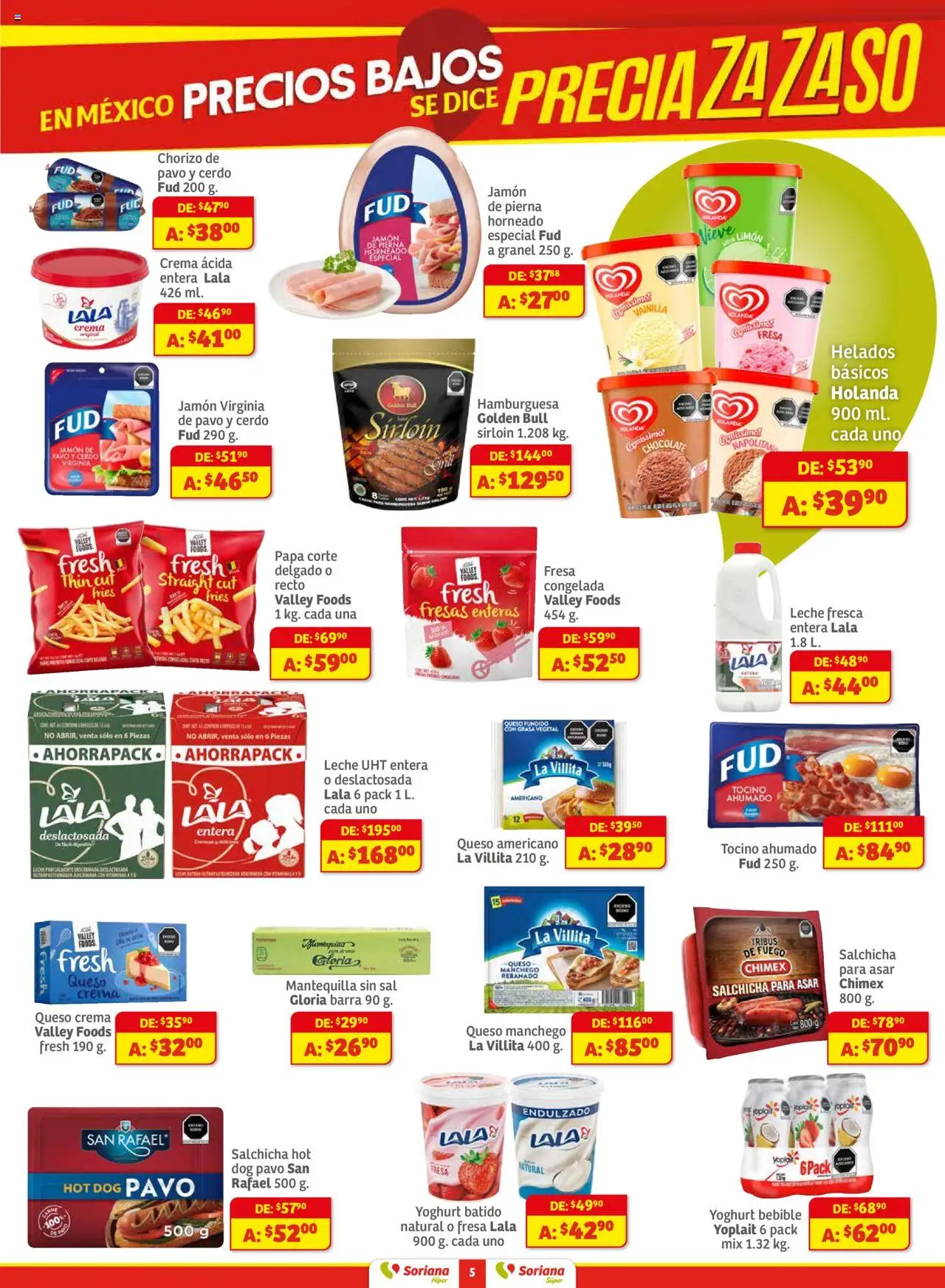 Nuevas ofertas de Soriana válidas en toda la República Mexicana desde el 01.08.2025. ¡Encuentra las mejores ofertas en Soriana - Preciazazaso Súper Camp, Chia, Oax, Q. Roo, Tab, Yuc! | Página: 5 | Productos: Salchicha, Limón, Mantequilla, Cerdo