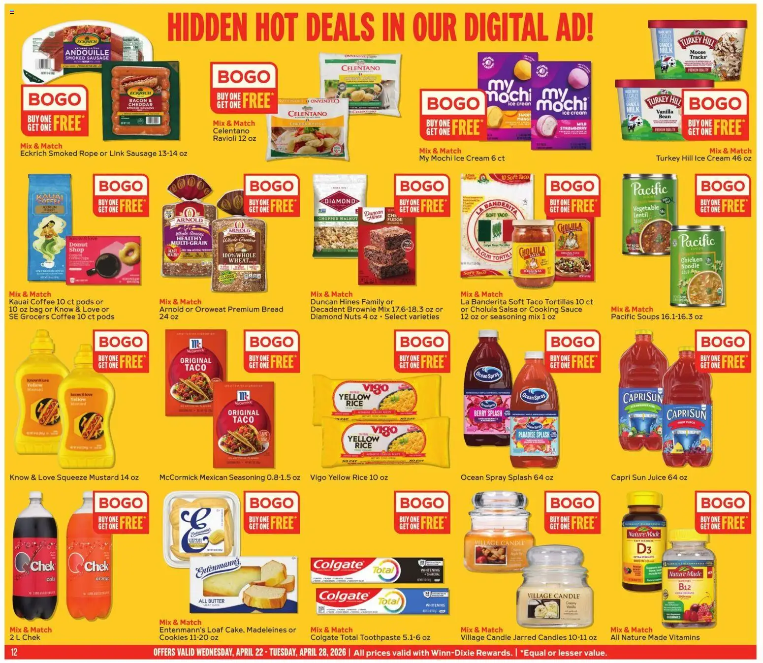Winn Dixie Weekly Ad - valid from 22.04.2026 | Page: 12 | Products: Butter, Nuts, Sausage, Bag