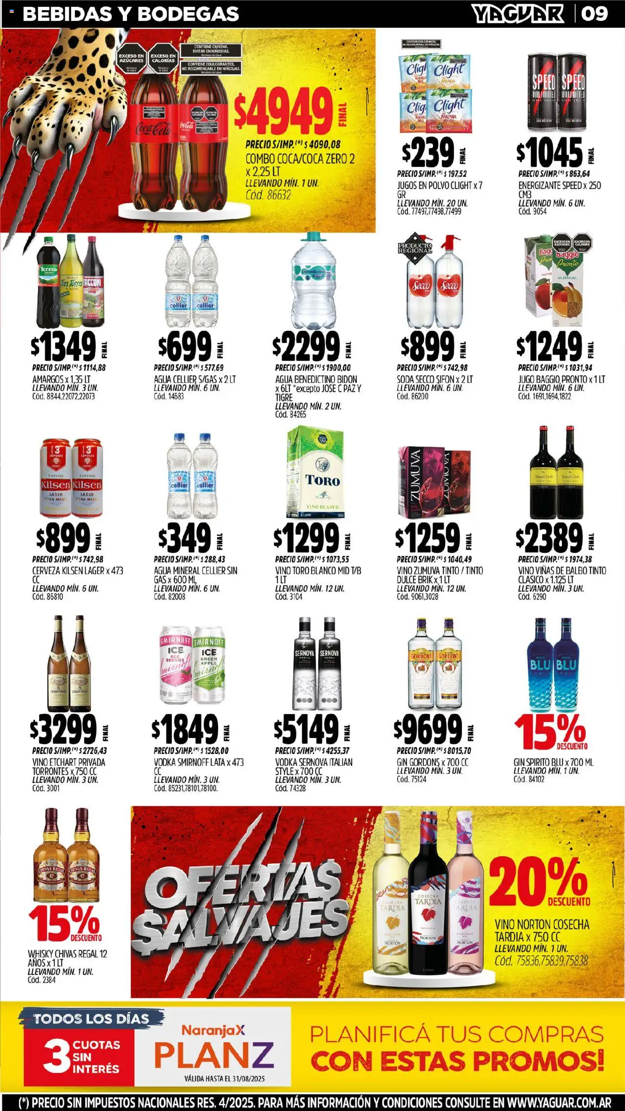 Yaguar - Moreno │ válido desde el 04.08.2025 | Página: 9 | Productos: Vodka, Whisky, Polvo, Jugo