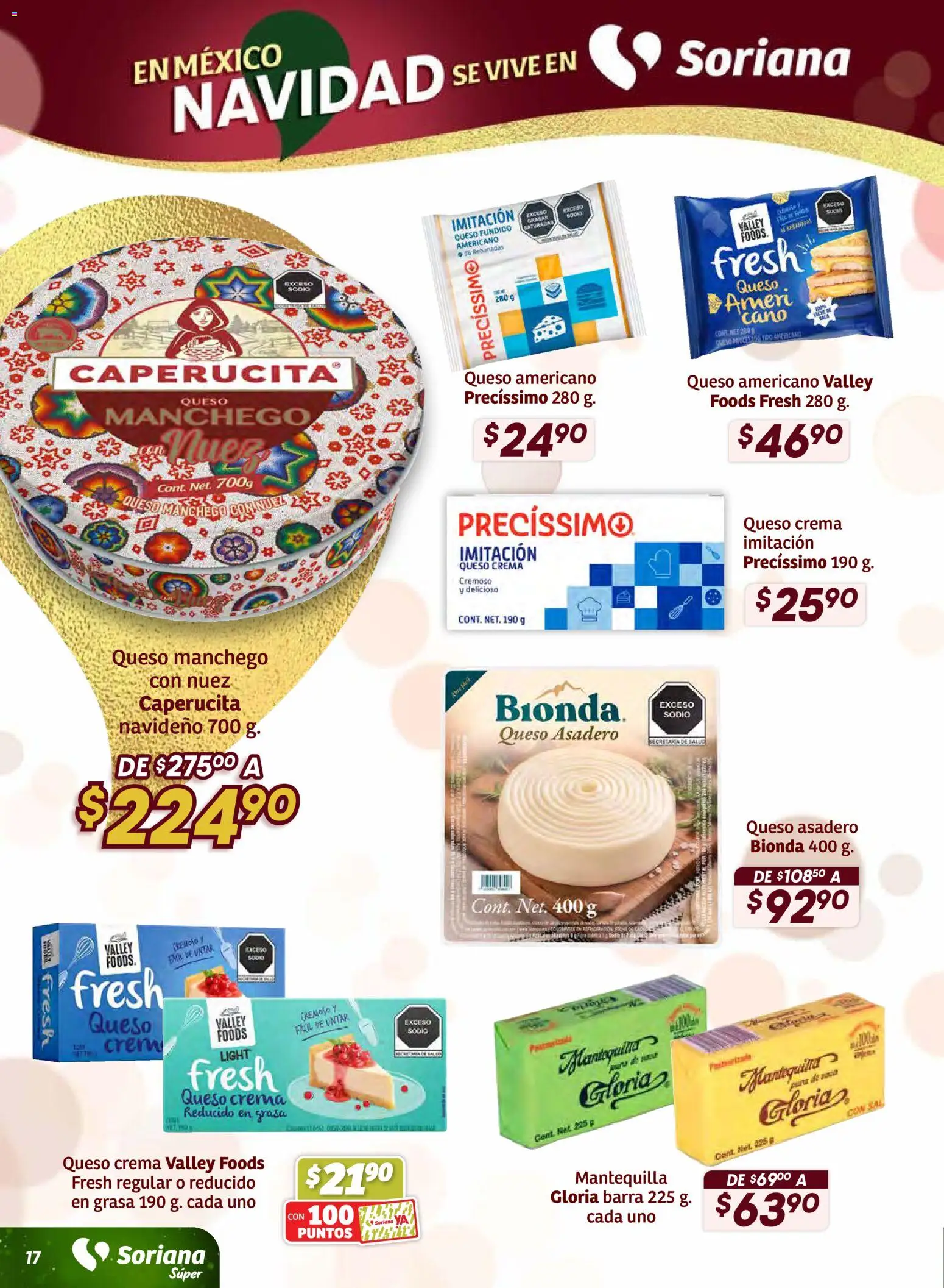 Nuevas ofertas de Soriana válidas en toda la República Mexicana desde el 11.12.2025. ¡Encuentra las mejores ofertas en Soriana - Preciazazaso Súper: Camp, Chia, Oax, Q. Roo, Tab, Yuc! | Página: 17 | Productos: Sal, Queso crema, Nuez, Barra
