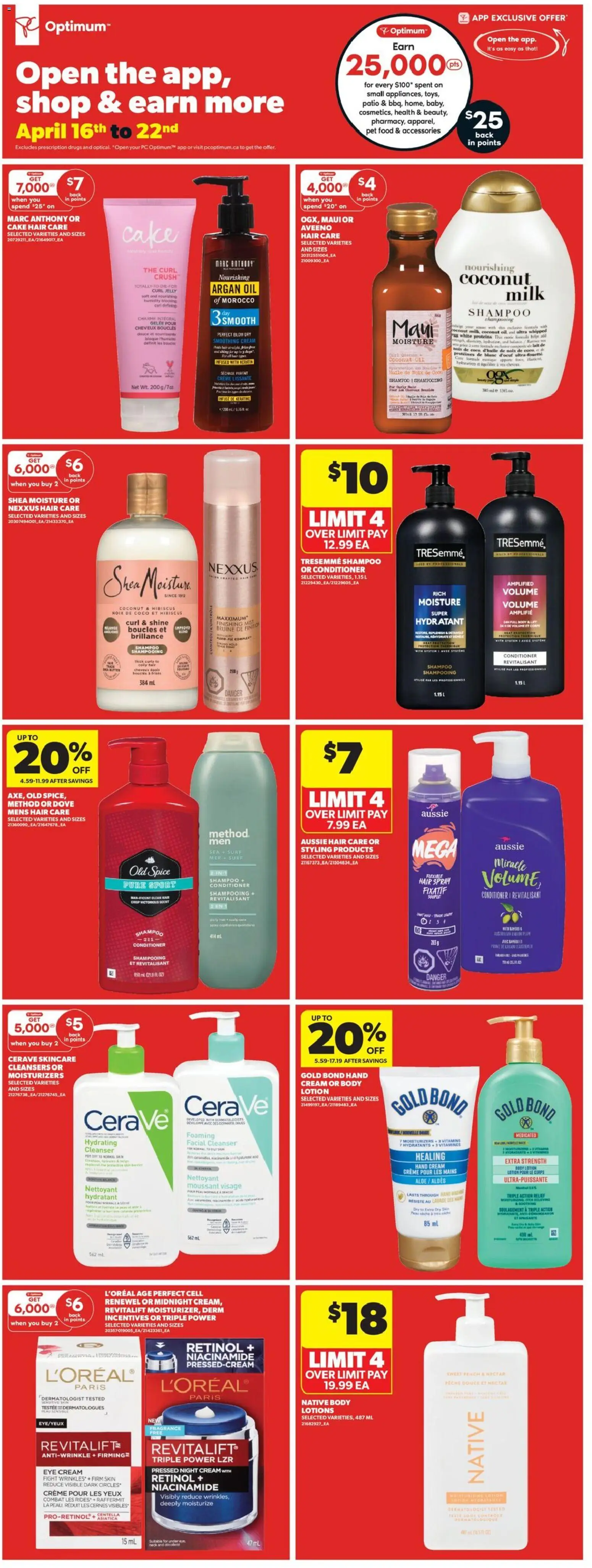 Real Canadian Superstore flyer valid from 16.04.2026 | Page: 26 | Products: Shampoo, Hair spray, Body lotion, Milk