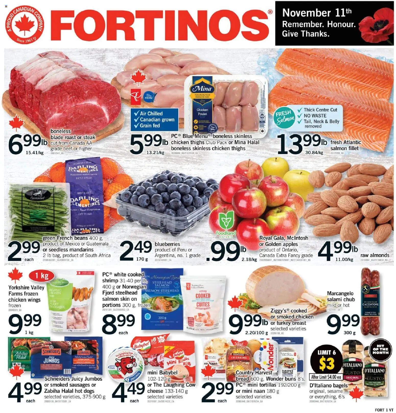 Fortinos flyer valid from 06.11.2025 | Page: 1 | Products: Beef, Turkey, Cheese, Apples