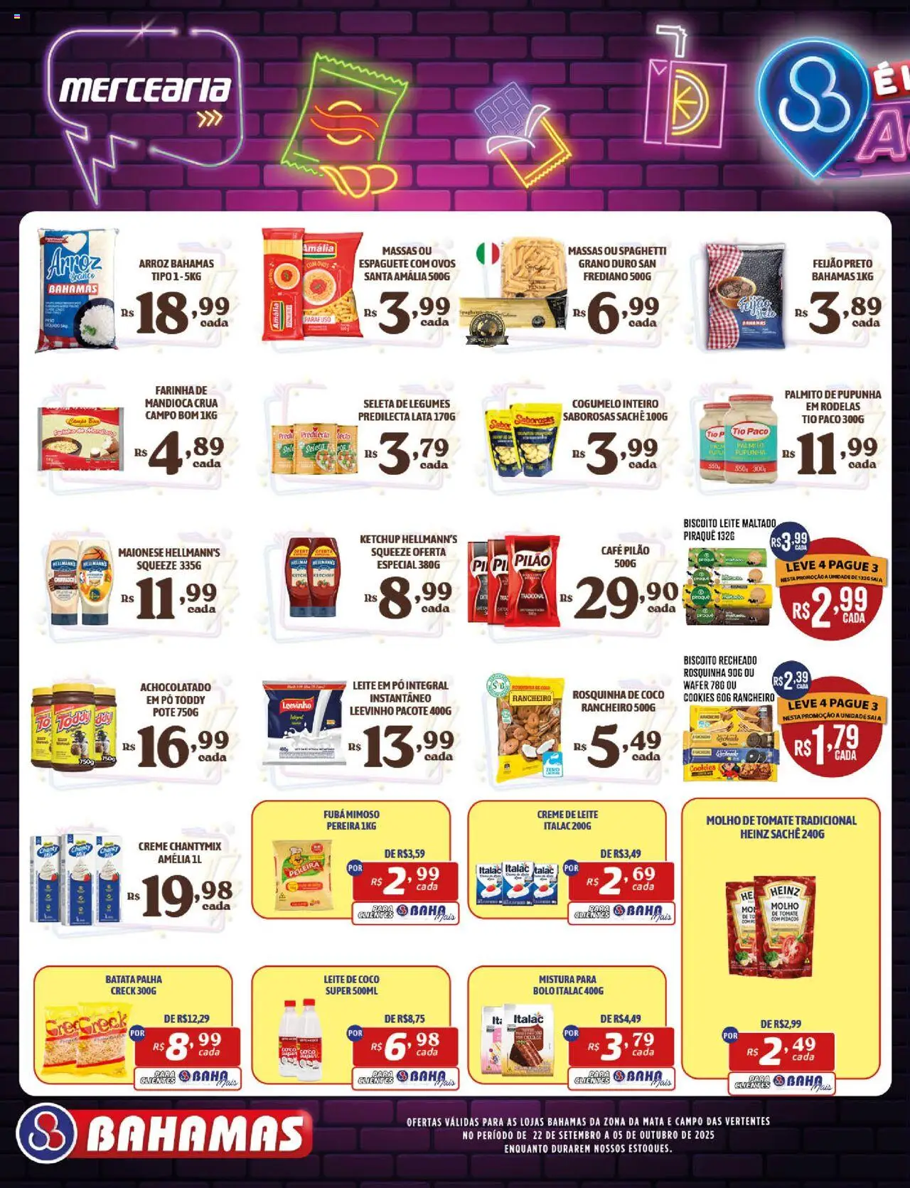 Bahamas Supermercados Folheto - válido de 22.09.2025 | Página: 2 | Produtos: Pó, Leite, Café pilão, Biscoito recheado
