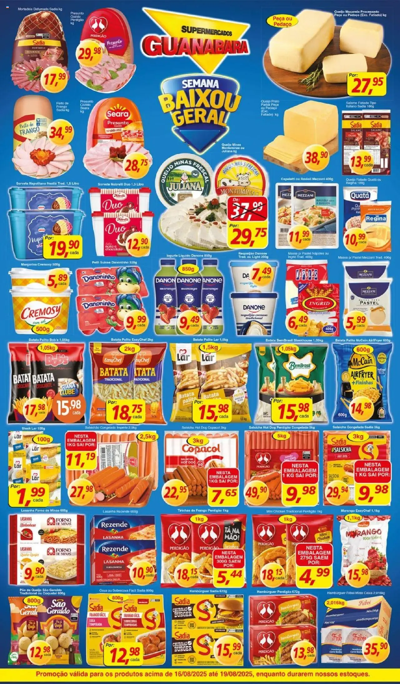 Supermercados Guanabara Folheto - válido de 16.08.2025 | Página: 7 | Produtos: Queijo, Hambúrguer, Lasanha, Sorvete