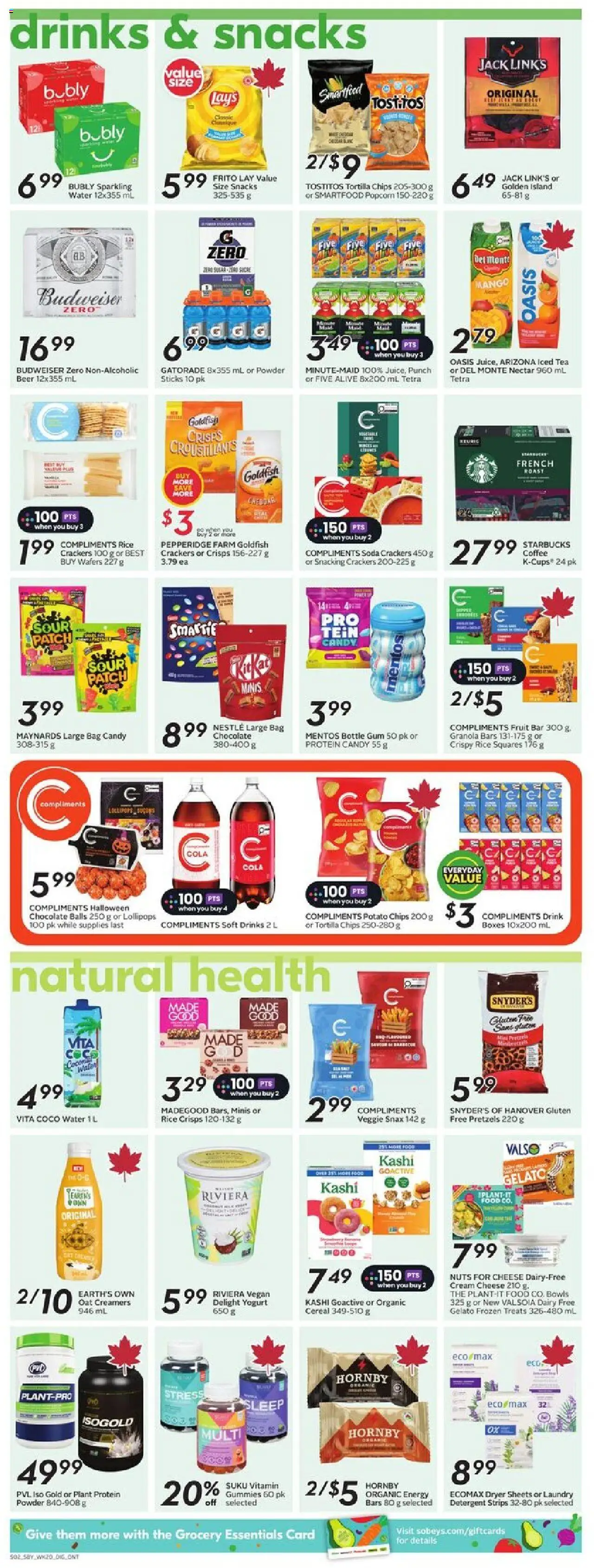 Sobeys flyer valid from 11.09.2025 | Page: 10 | Products: Chips, Cream, Chocolate, Beer