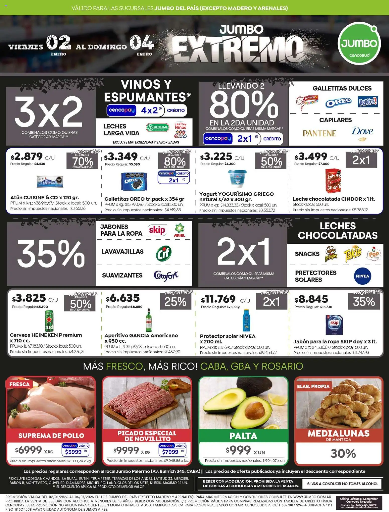 Jumbo ofertas │ válido desde el 02.01.2026 | Página: 1 | Productos: Pollo, Protector solar, Leche, Chocolatada