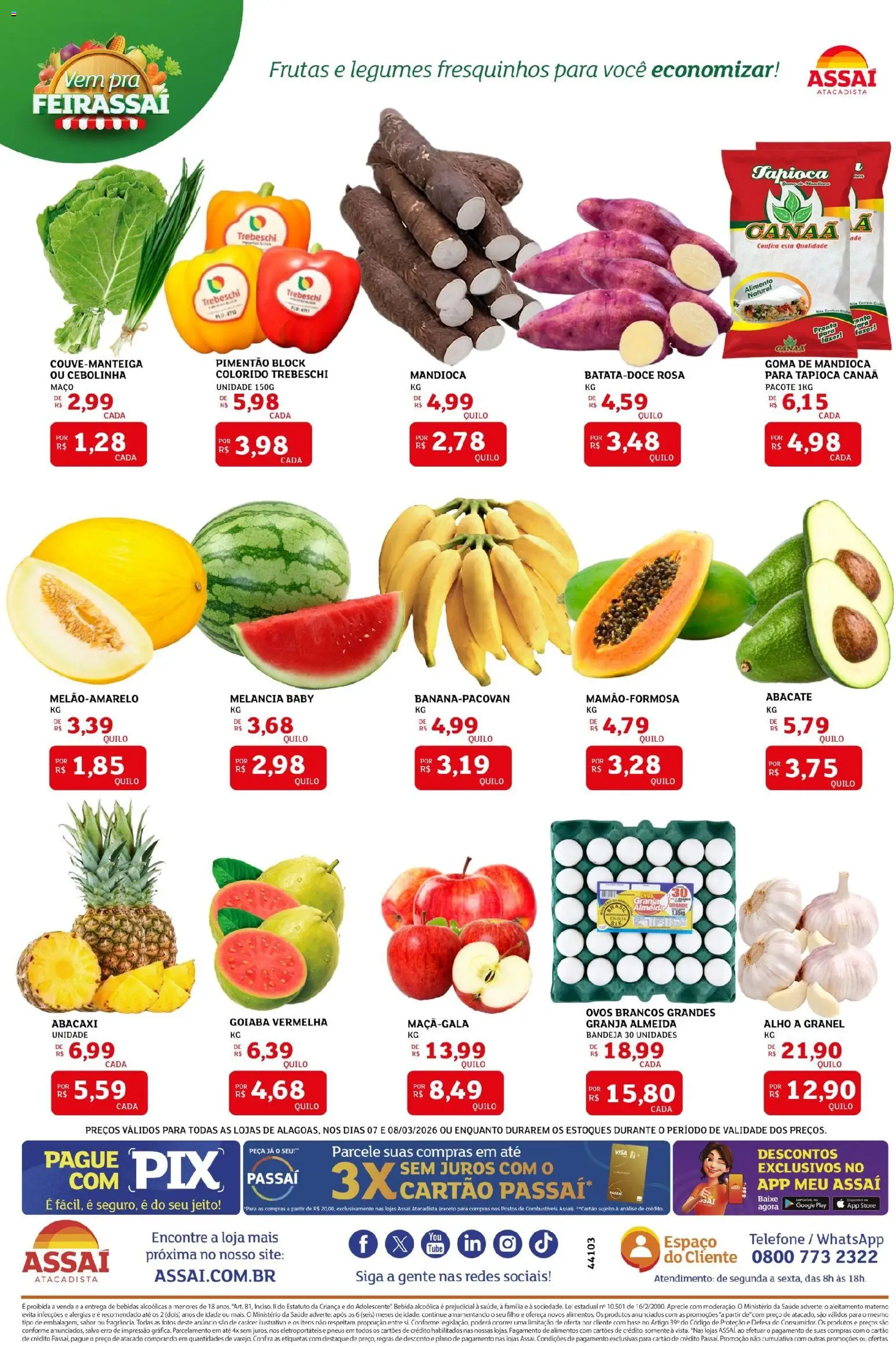 Assaí Atacadista Folheto - válido de 07.03.2026 | Página: 3 | Produtos: Goiaba, Alho, Ovos, Pneus