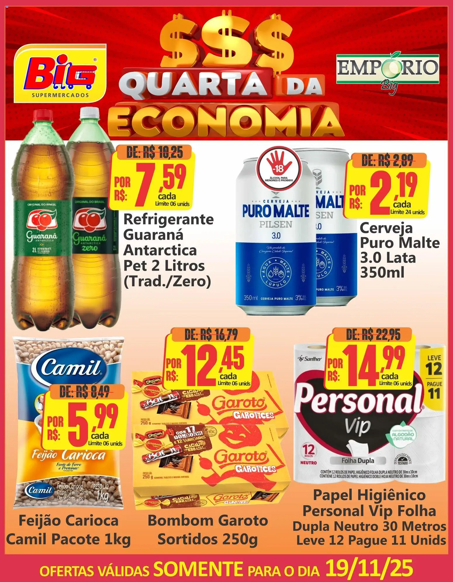 Big Supermercados Folheto - válido de 19.11.2025 | Página: 1 | Produtos: Feijão, Guaraná, Refrigerante, Papel higiênico