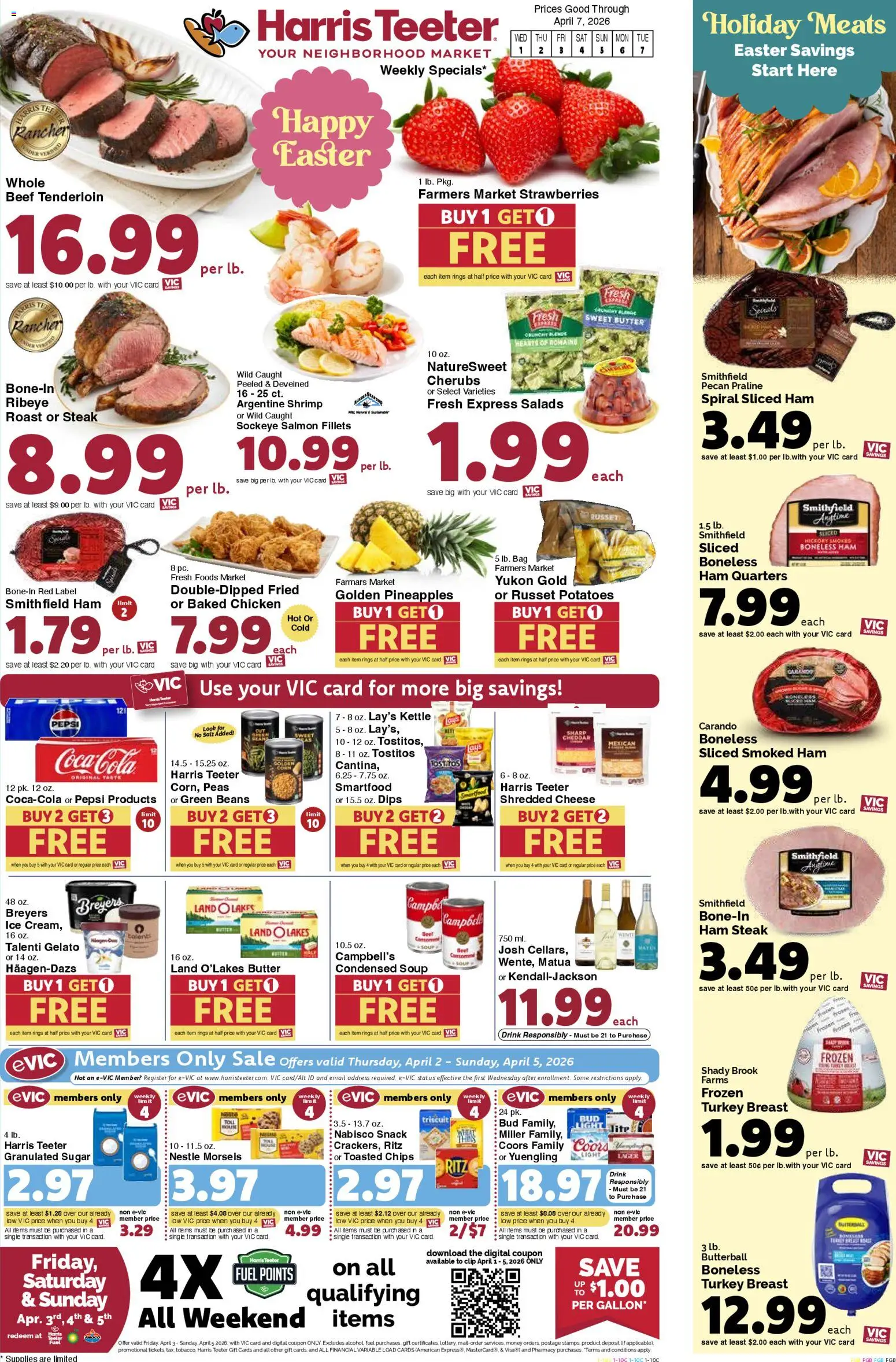 Harris Teeter Weekly Ad - NC - valid from 01.04.2026 | Page: 1 | Products: Butter, Potatoes, Sugar, Kettle