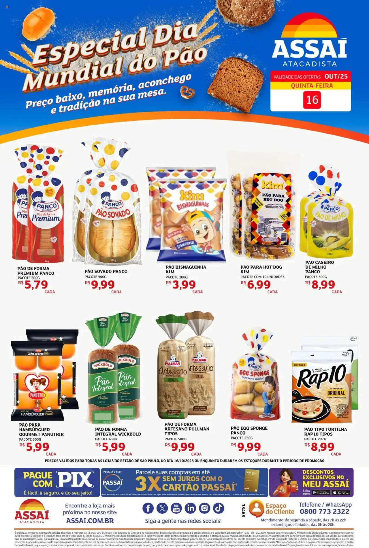Assaí Atacadista Folheto - válido de 16.10.2025 | Página: 1 | Produtos: Pão, Pneus, Base, Bebida