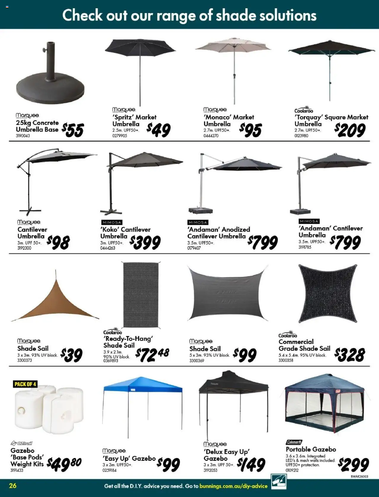 Bunnings Warehouse catalogue - valid from 10.09.2025 | Page: 26 | Products: Kits, Gazebo, Umbrella, Weight