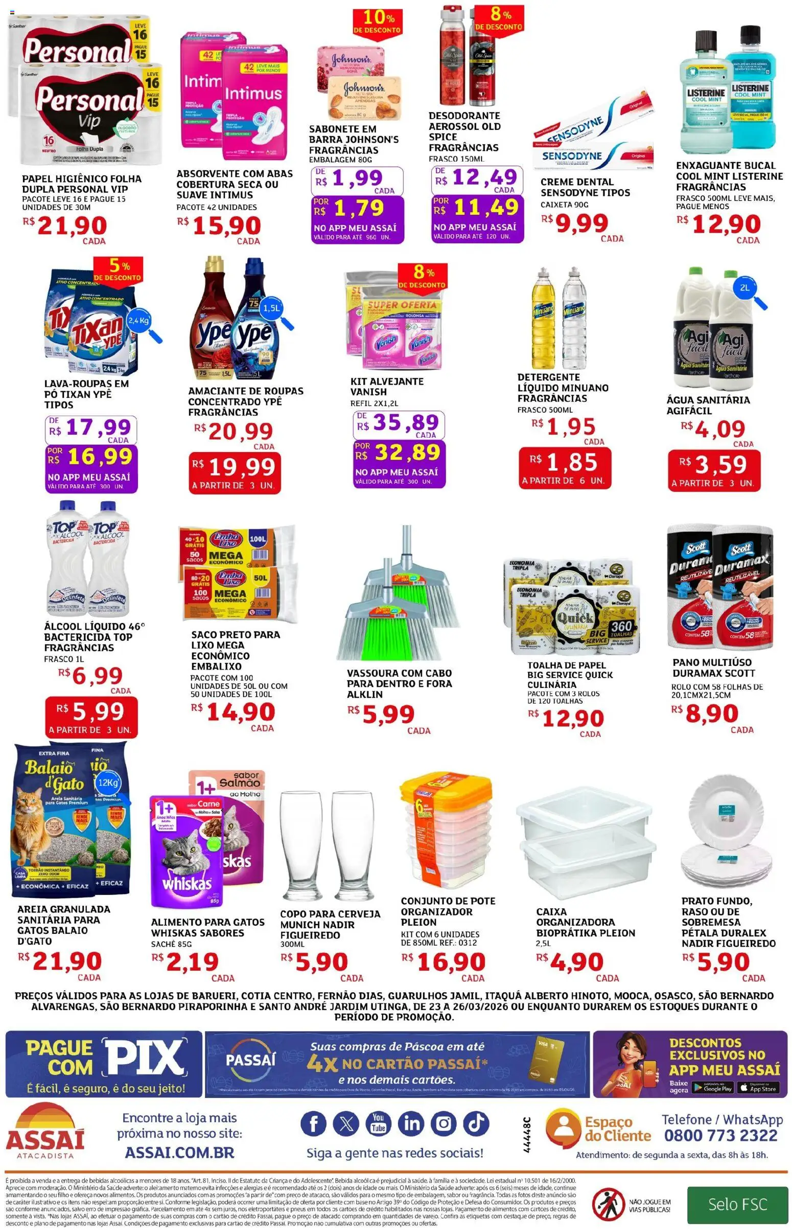 Assaí Atacadista Folheto - válido de 23.03.2026 | Página: 4 | Produtos: Areia, Desodorante, Sabonete, Papel higiênico