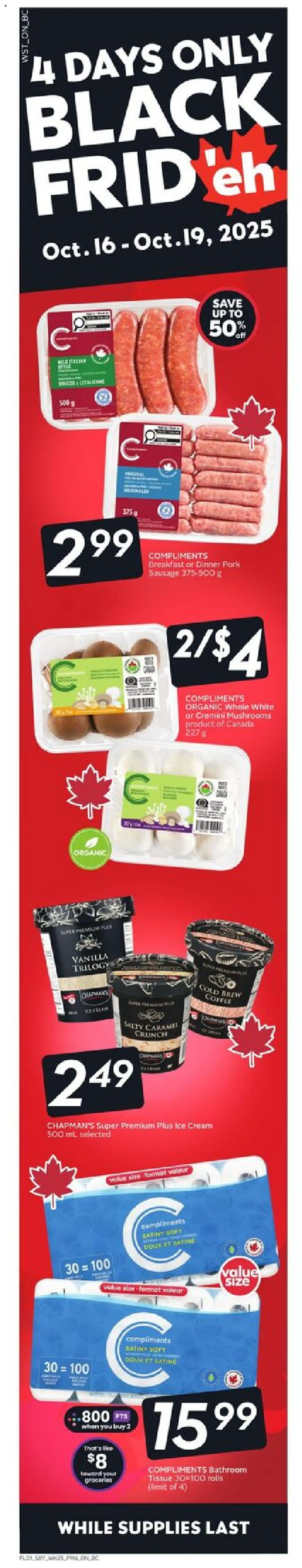 Safeway flyer valid from 16.10.2025 | Page: 2 | Products: Cream, Ice cream, Coffee, Pork