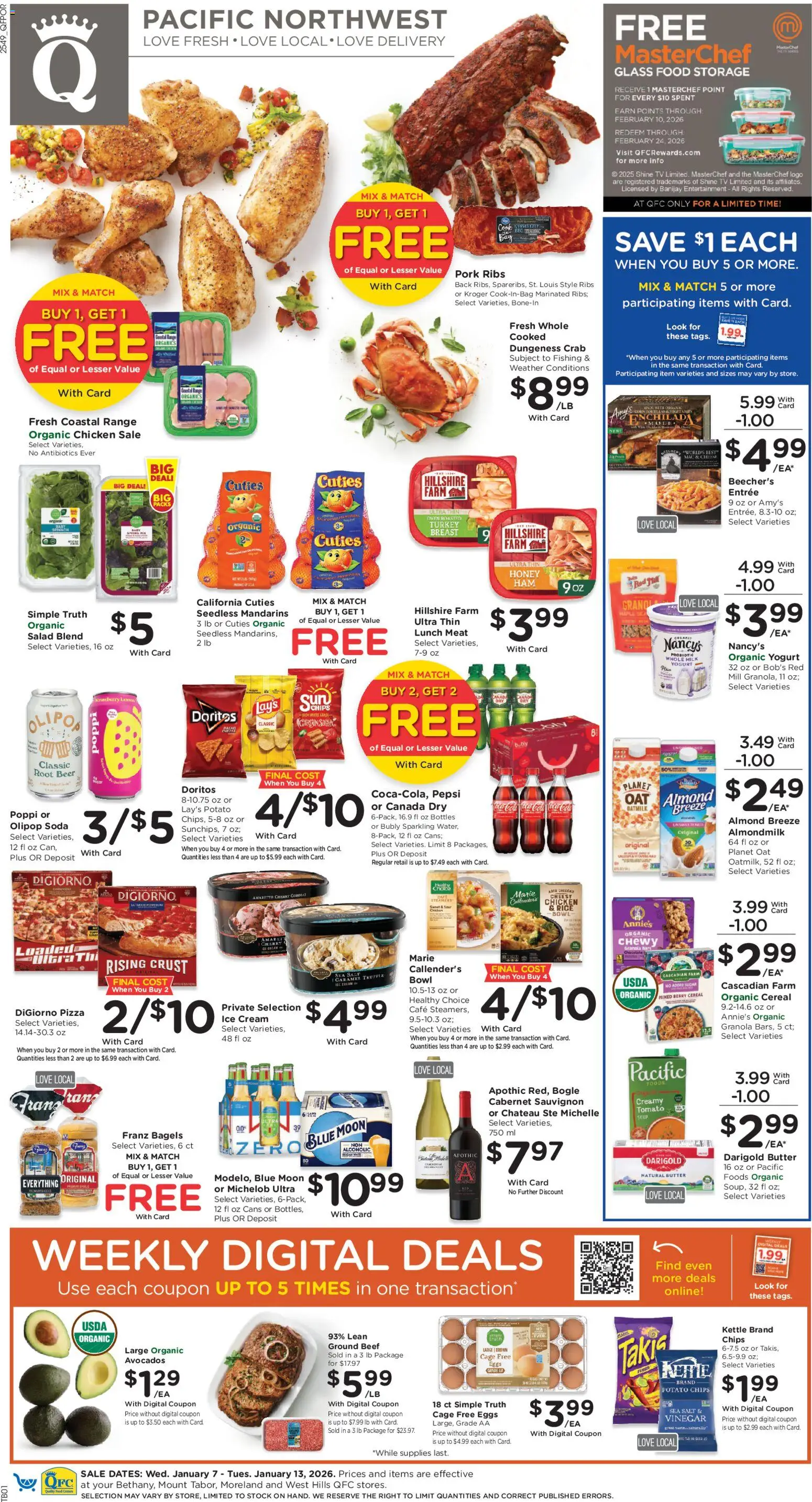 QFC Weekly Ad - OR - valid from 07.01.2026 | Page: 1 | Products: Milk, Cheese, Eggs, Pork