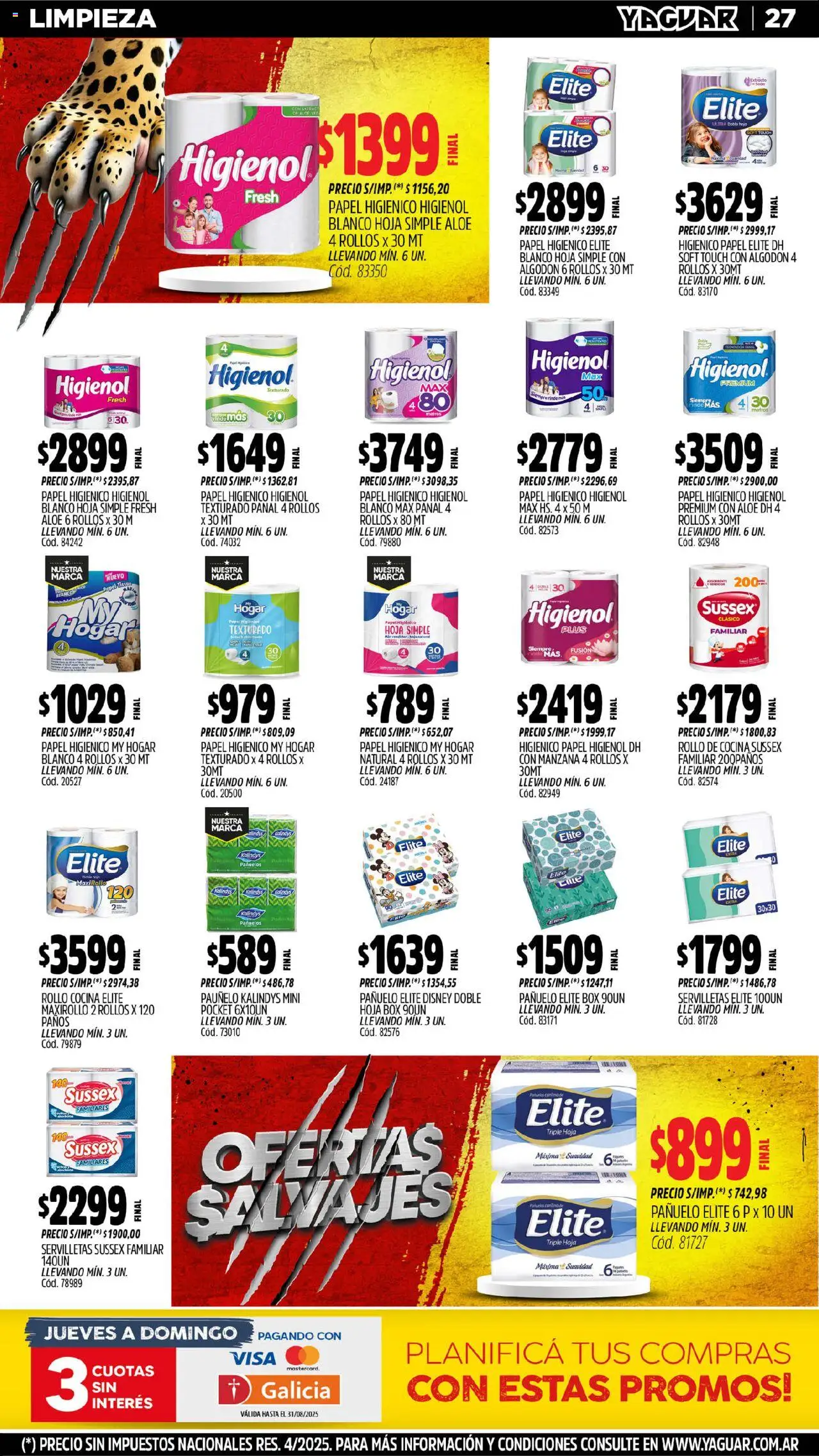 Yaguar - Trelew │ válido desde el 04.08.2025 | Página: 28 | Productos: Papel higiénico, Pañuelo, Cocina, Manzana