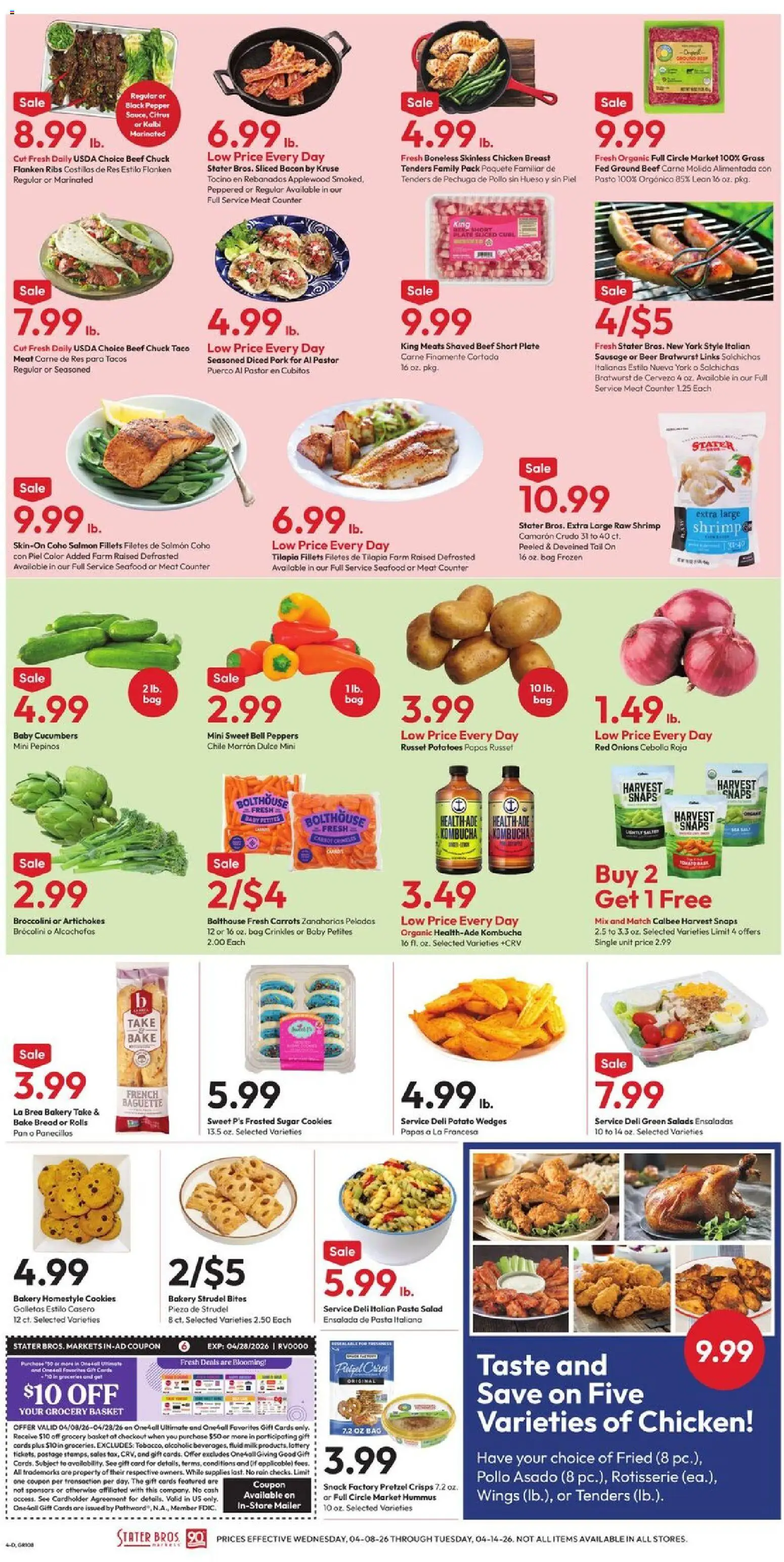Stater Bros Weekly Ad - valid from 08.04.2026 | Page: 4 | Products: Beer, Cookies, Pepper, Sausage