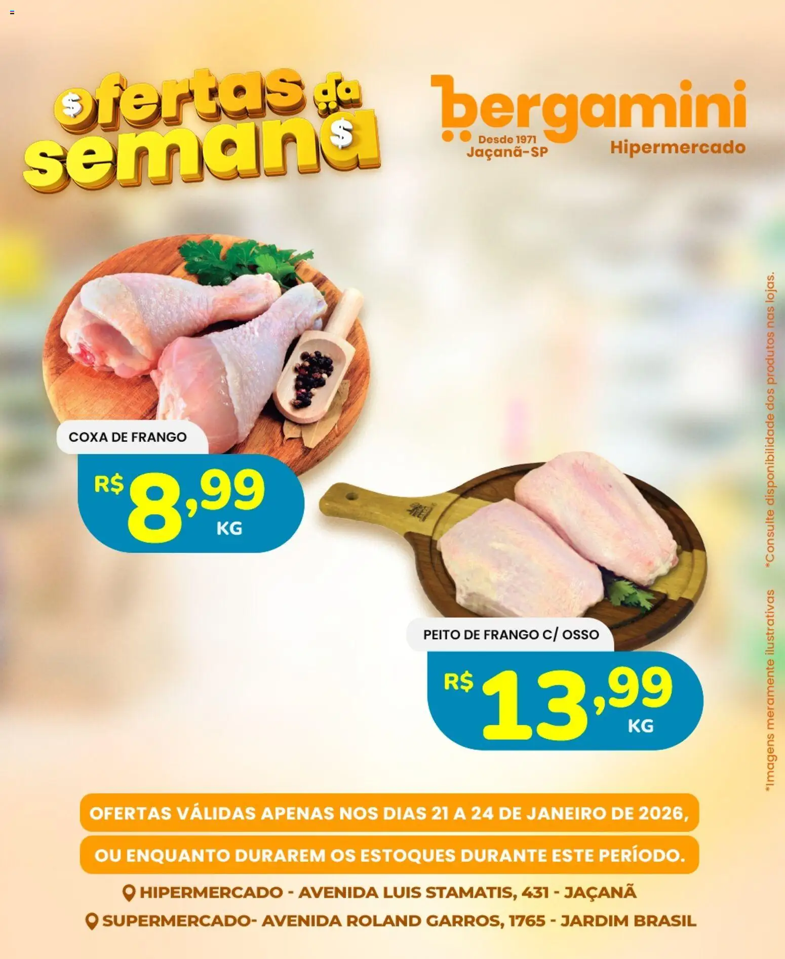 Supermercado Bergamini Folheto - válido de 21.01.2026 | Página: 2 | Produtos: Coxa de frango, Frango, Peito de frango