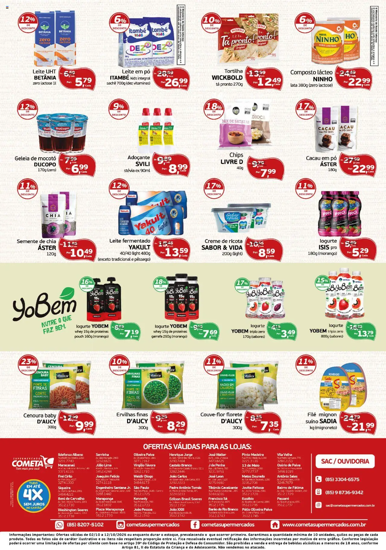 Cometa Supermercados Folheto - válido de 02.10.2025 | Página: 2 | Produtos: Pêssego, Maiô, Filé mignon, Leite em pó
