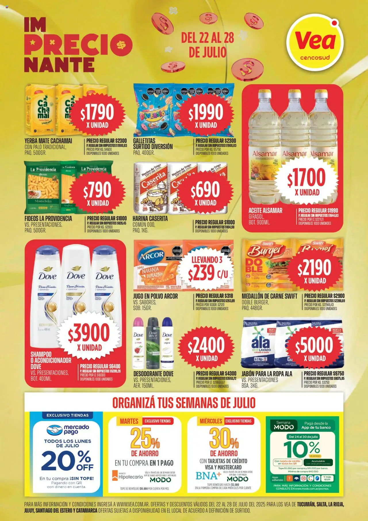 Vea - Oferta ImPRECIOnante │ válido desde el 22.07.2025 | Página: 1 | Productos: Galletitas, Polvo, Desodorante, Ropa
