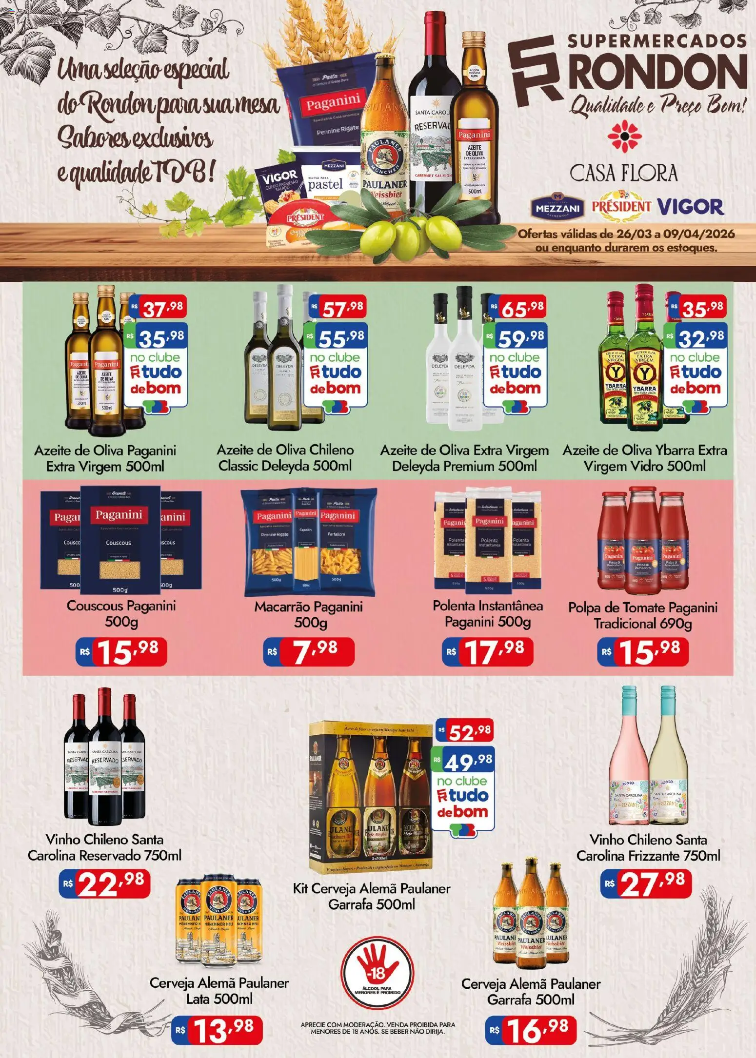 Supermercados Rondon Folheto - válido de 26.03.2026 | Página: 1 | Produtos: Mesa, Vinho, Macarrão, Massa
