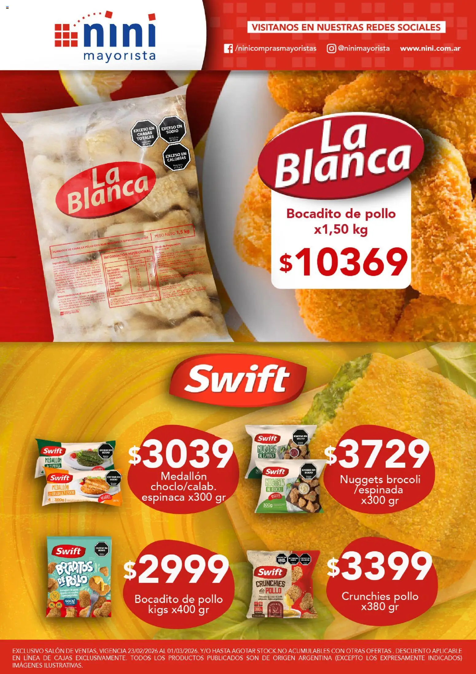NINI Mayorista - La Blanca │ válido desde el 23.02.2026 | Página: 1 | Productos: Pollo, Brocoli, Carne de pollo, Espinaca