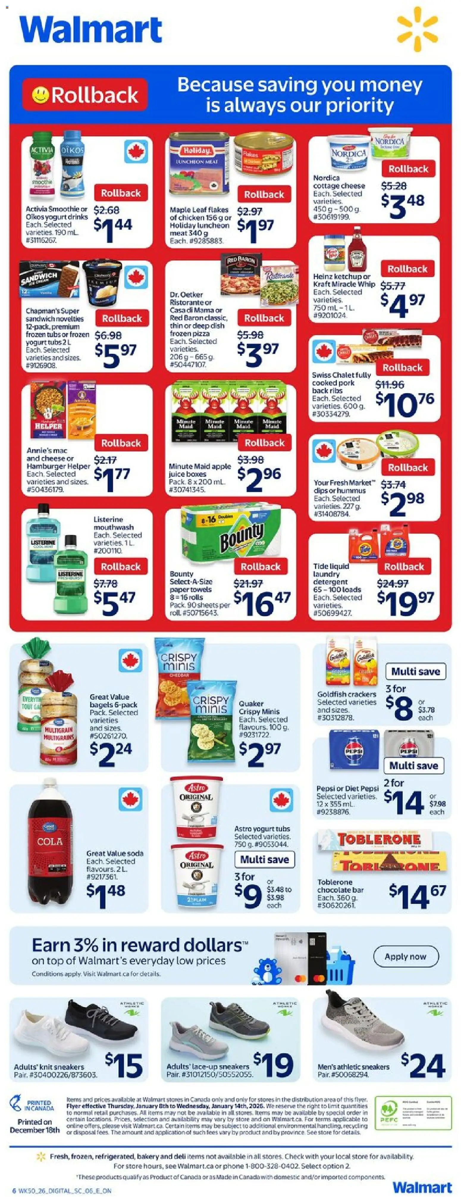 Walmart flyer valid from 08.01.2026 | Page: 2 | Products: Ketchup, Bakery, Detergent, Juice
