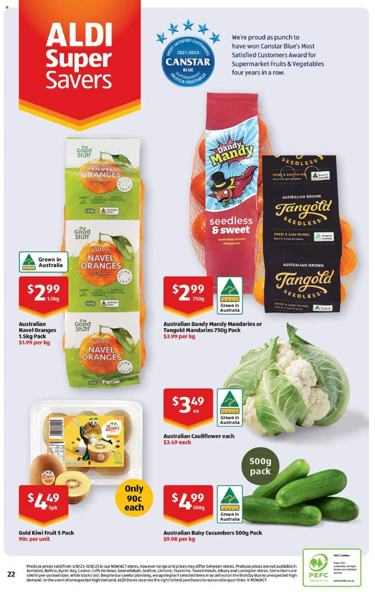 Aldi catalogue - valid from 13.08.2025 | Page: 22 | Products: Oranges, Fruits, Cauliflower, Vitamin