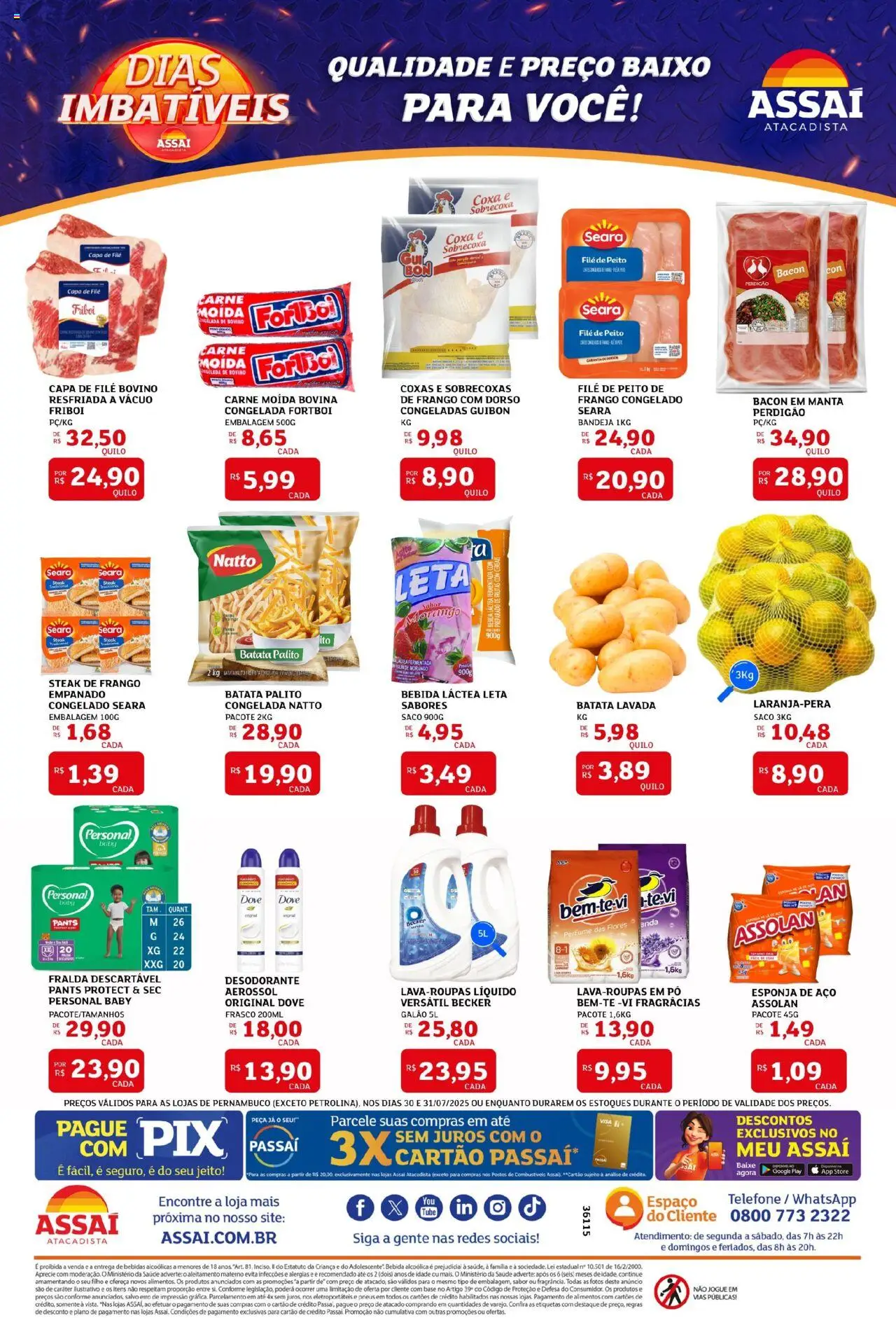 Assaí Atacadista Folheto - válido de 30.07.2025 | Página: 2 | Produtos: Esponja, Baixo, Batata, Carne moída