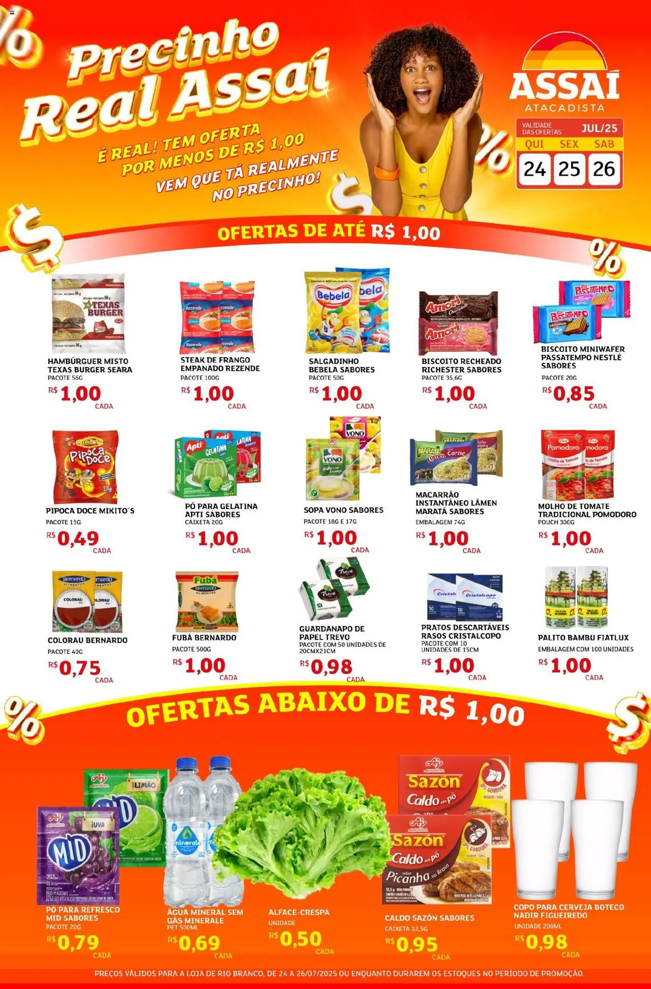 Assaí Atacadista Folheto - válido de 24.07.2025 | Página: 1 | Produtos: Biscoito, Pipoca, Gelatina, Guardanapo