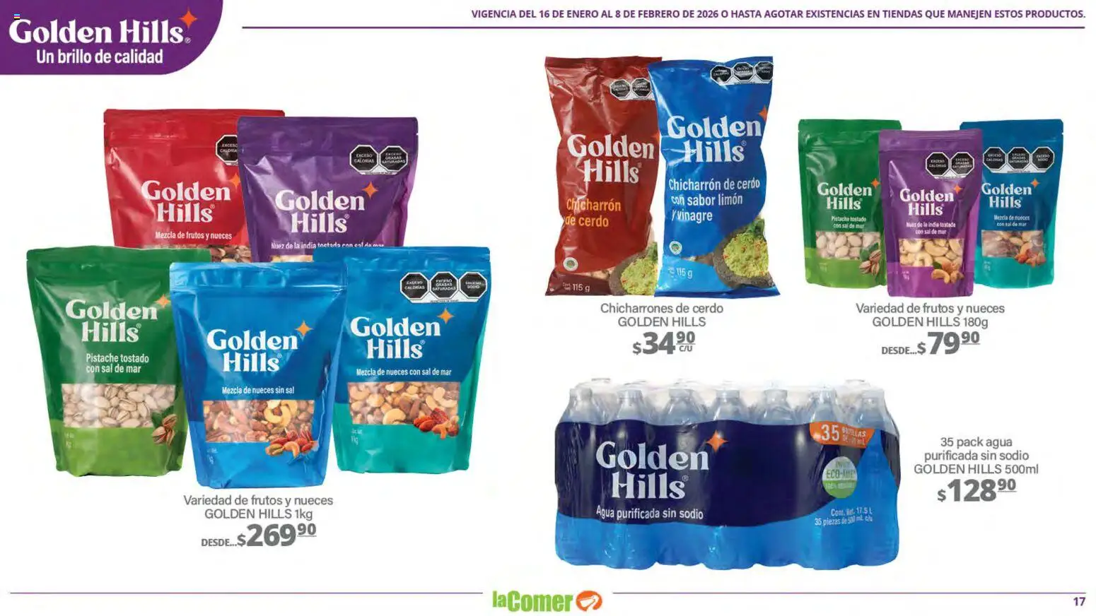 Nuevas ofertas de La Comer válidas en toda la República Mexicana desde el 16.01.2026. ¡Encuentra las mejores ofertas en La Comer folleto Vida Saludable! | Página: 17 | Productos: Sal, Agua, Limón, Cerdo