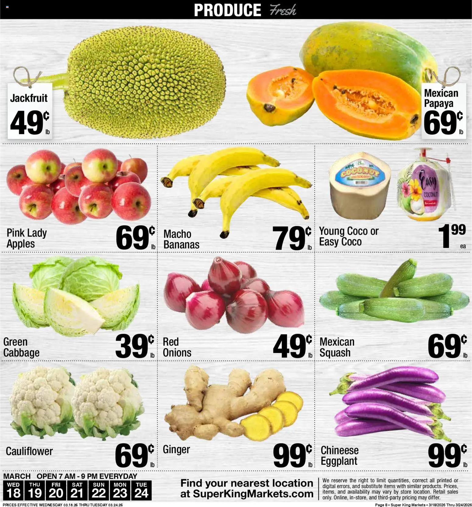 Super King Weekly Ad - valid from 18.03.2026 | Page: 9 | Products: Squash, Ginger, Apples, Cauliflower
